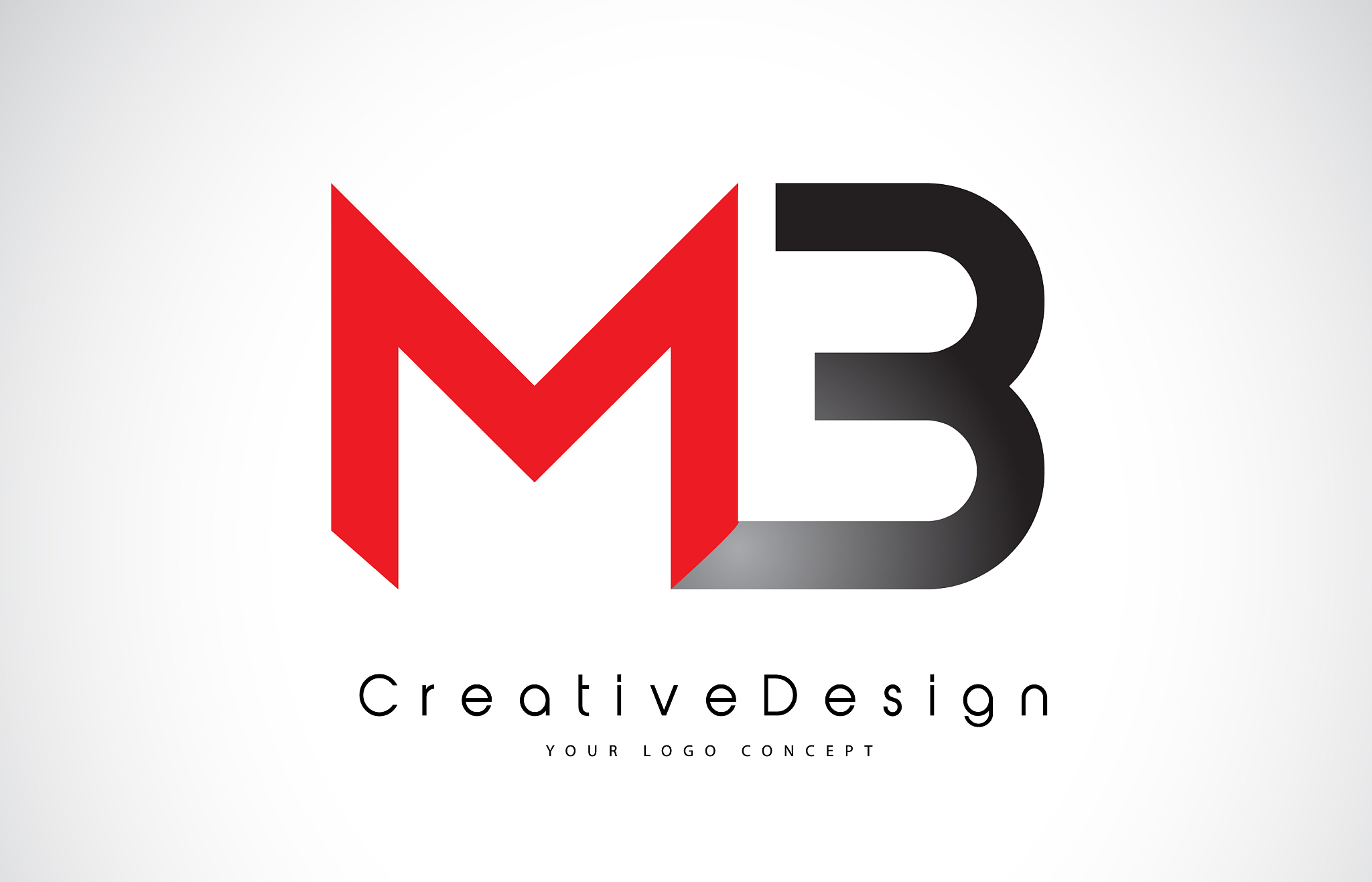 red and black mb m b letter logo design creative