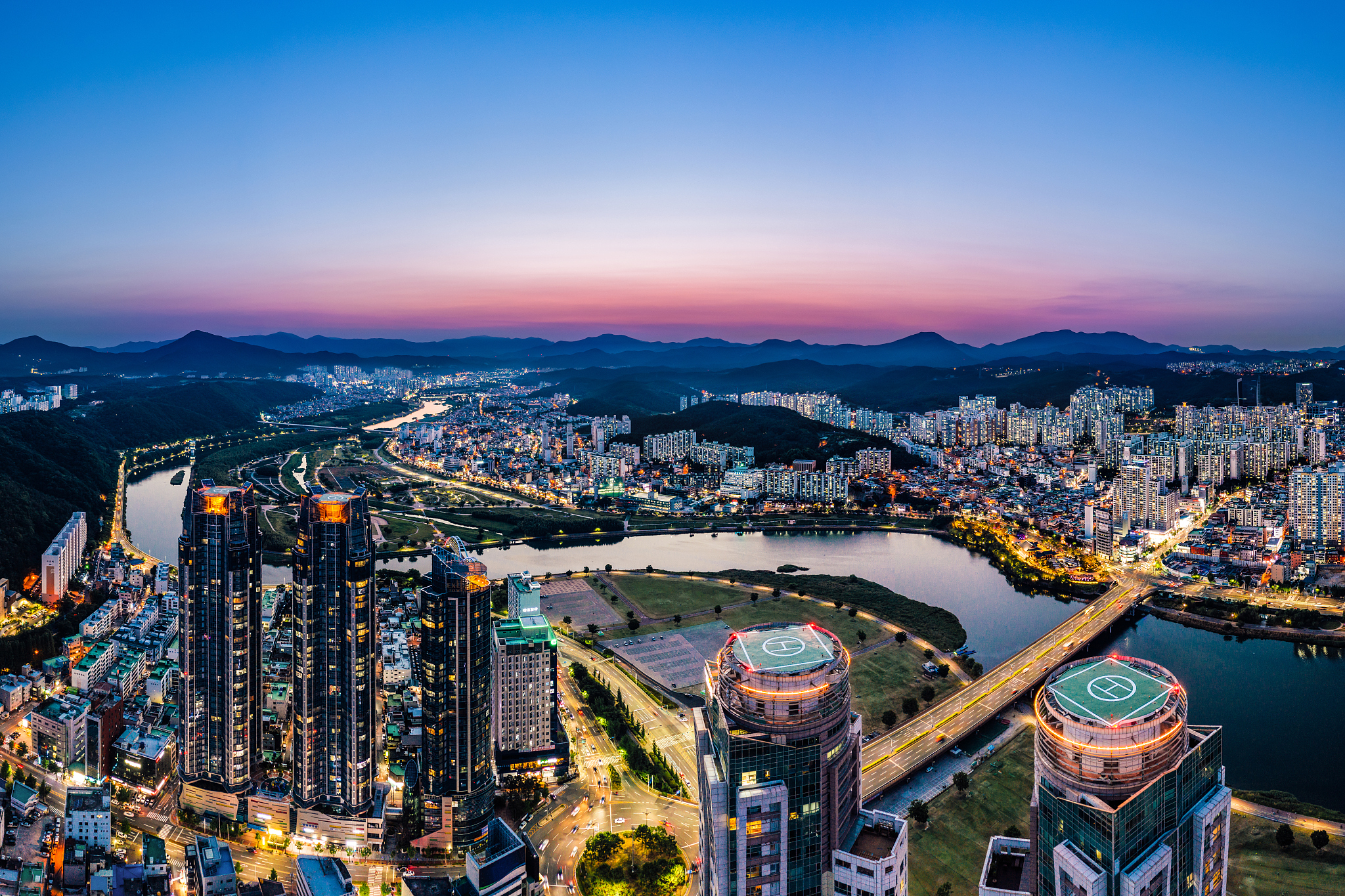 ulsan city aerial view of the downtown