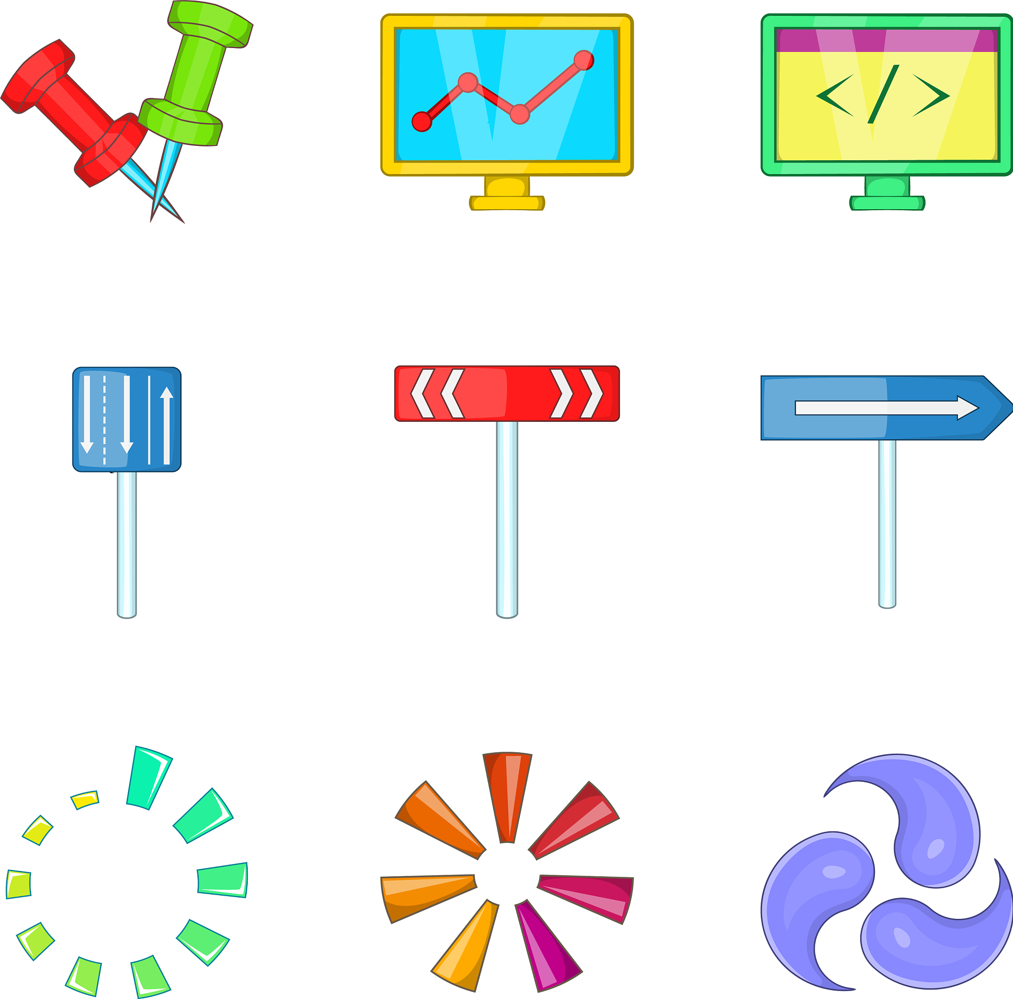 turn arrow icons set cartoon style