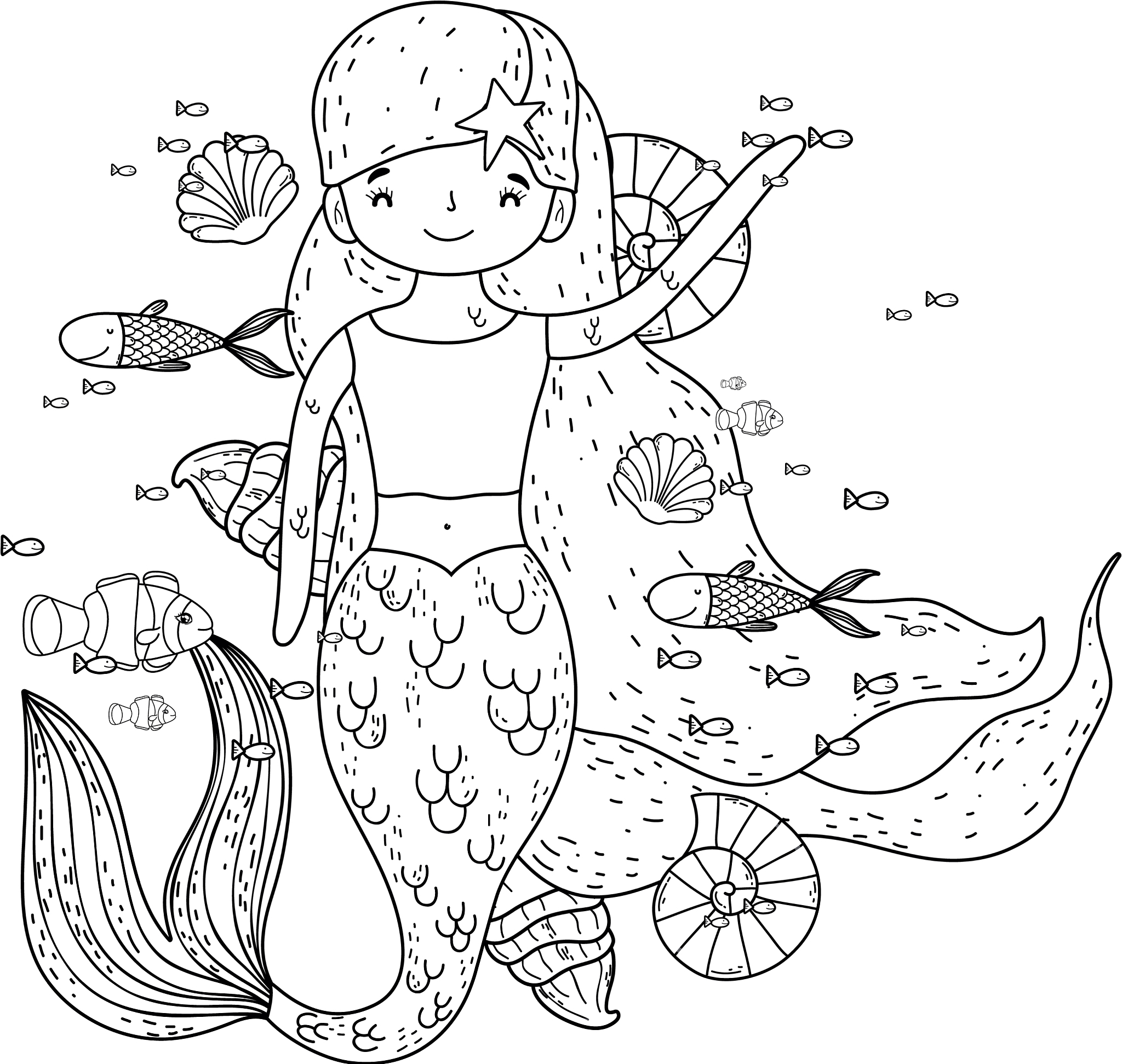 cute mermaid under sea with seaweed