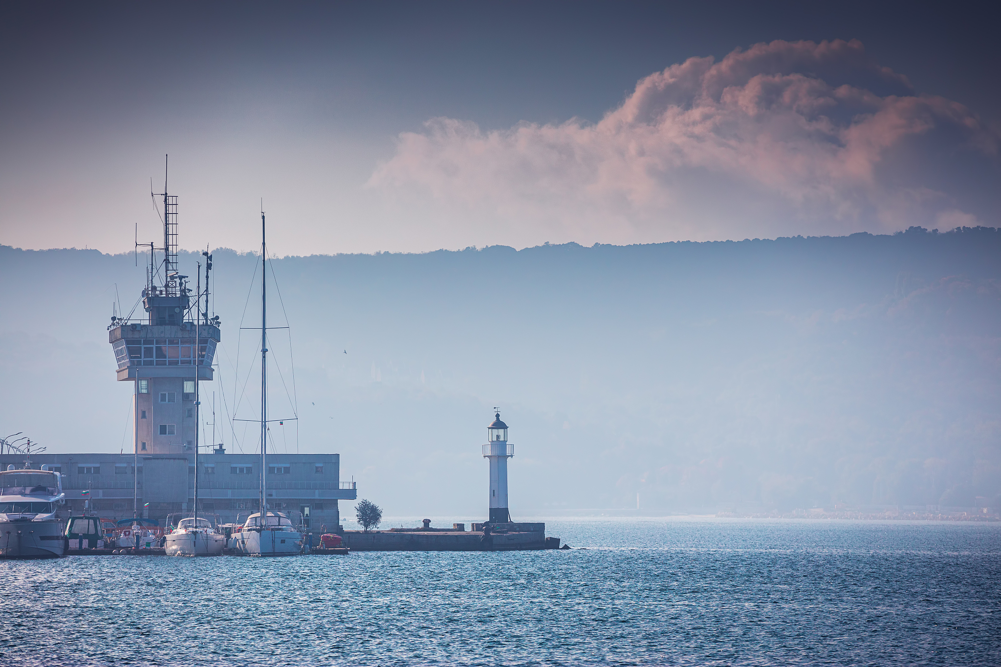 sea port varna, bulgaria and beautiful morning landscape. lighth