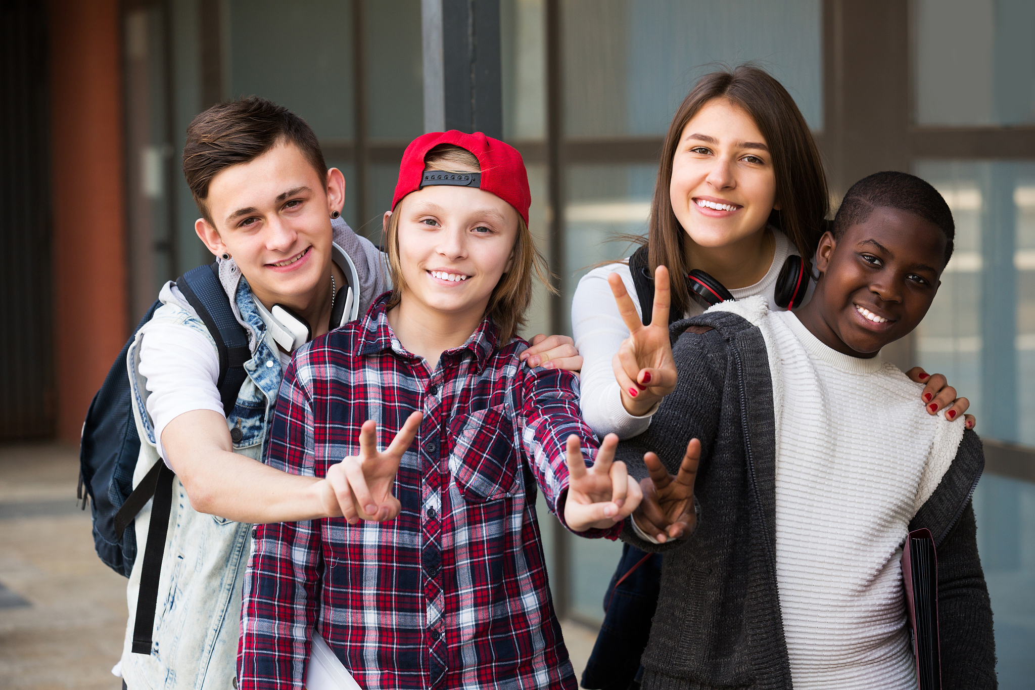teenage students close to university