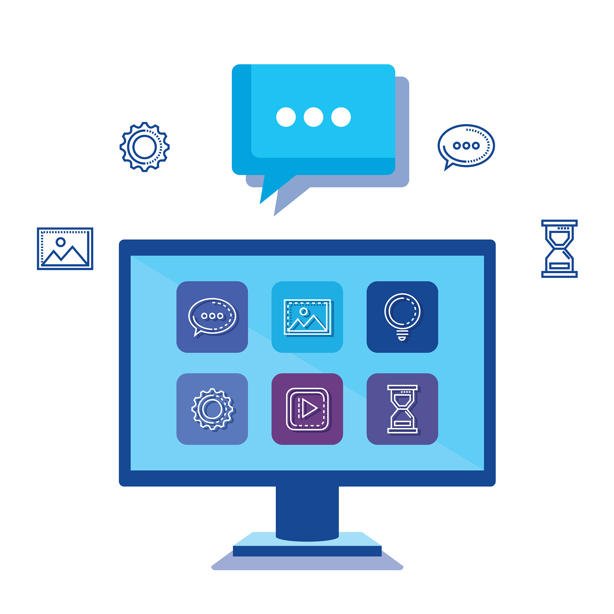 computer with social media icons