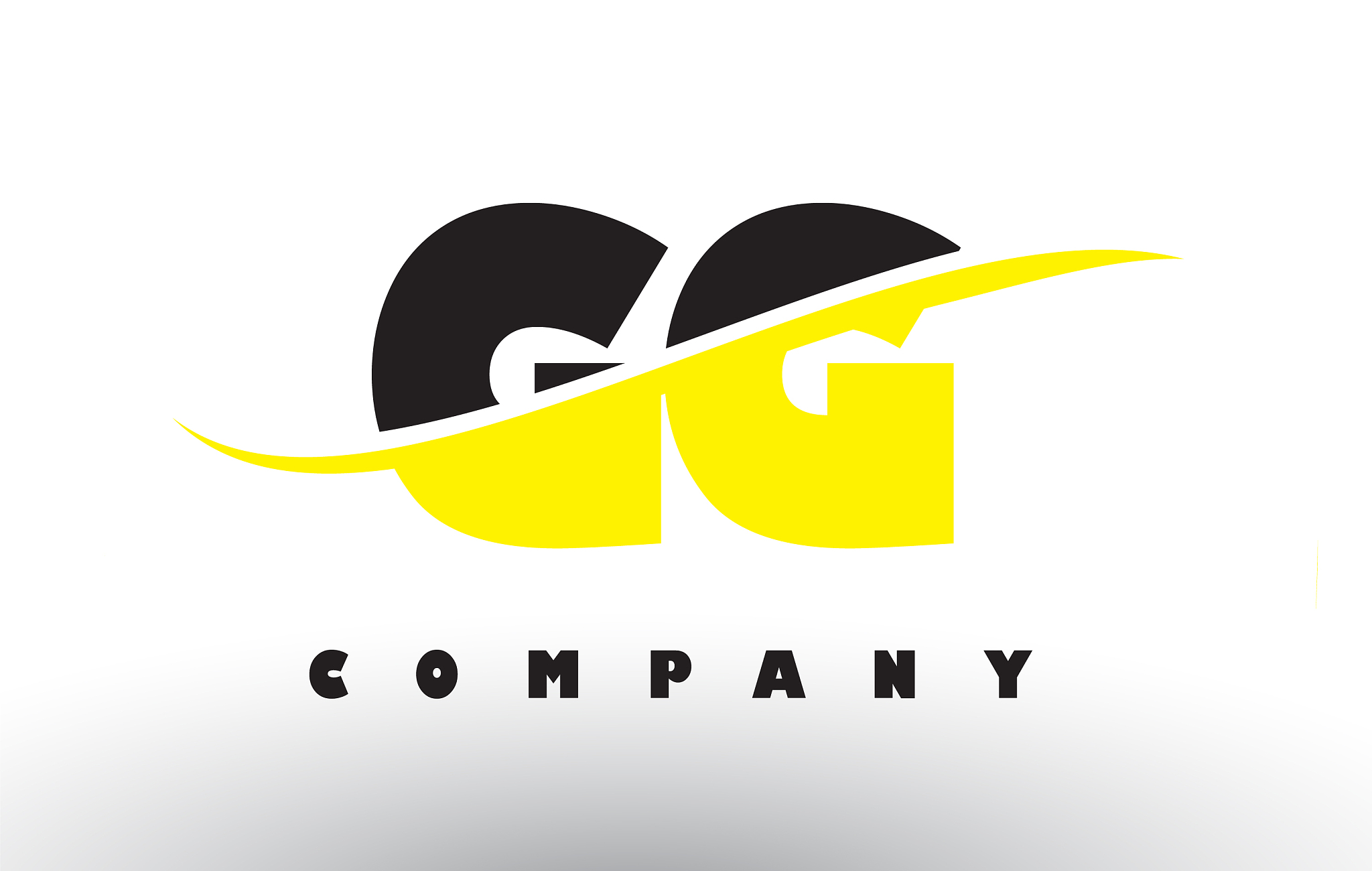 gg g g black and yellow letter logo with swoosh