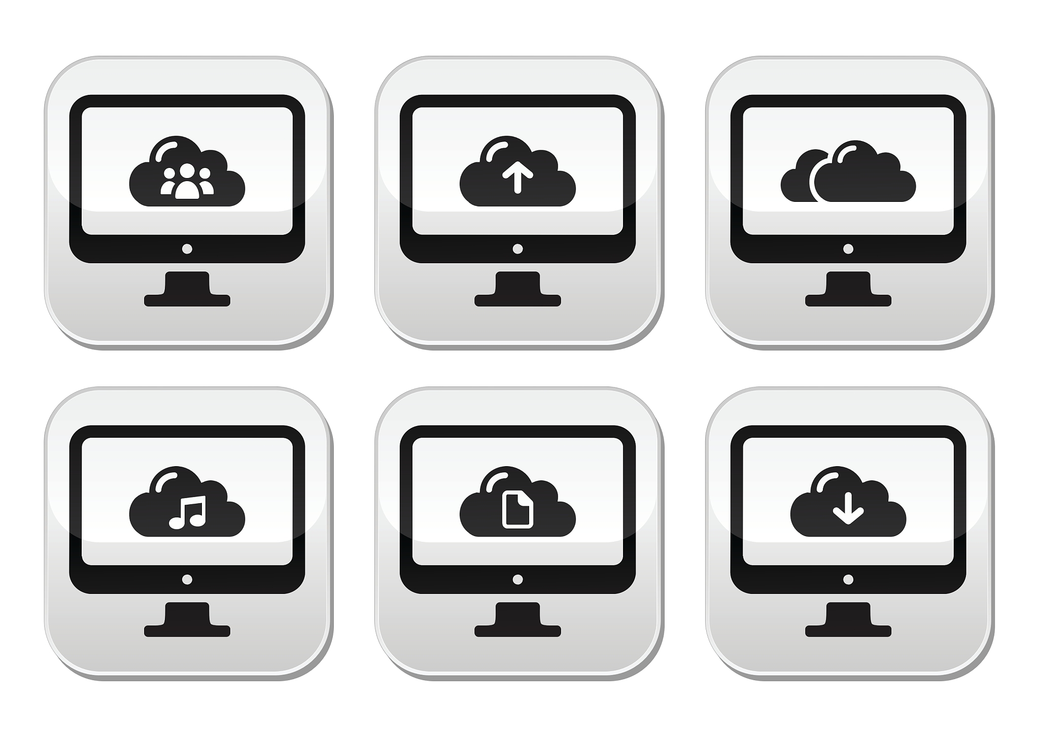 computer and cloud buttons set for web