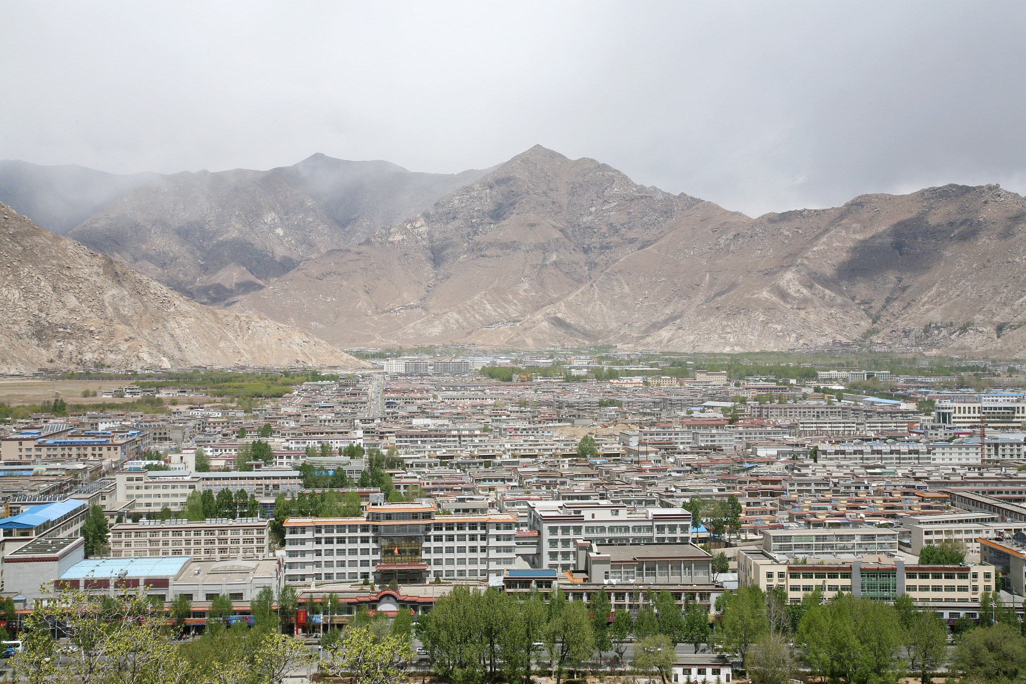 cityscape and mountains