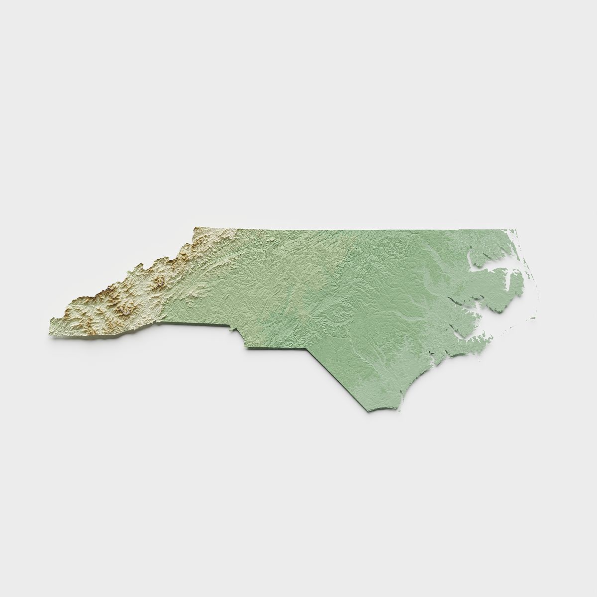 北卡罗莱纳地形起伏地图- 3d渲染