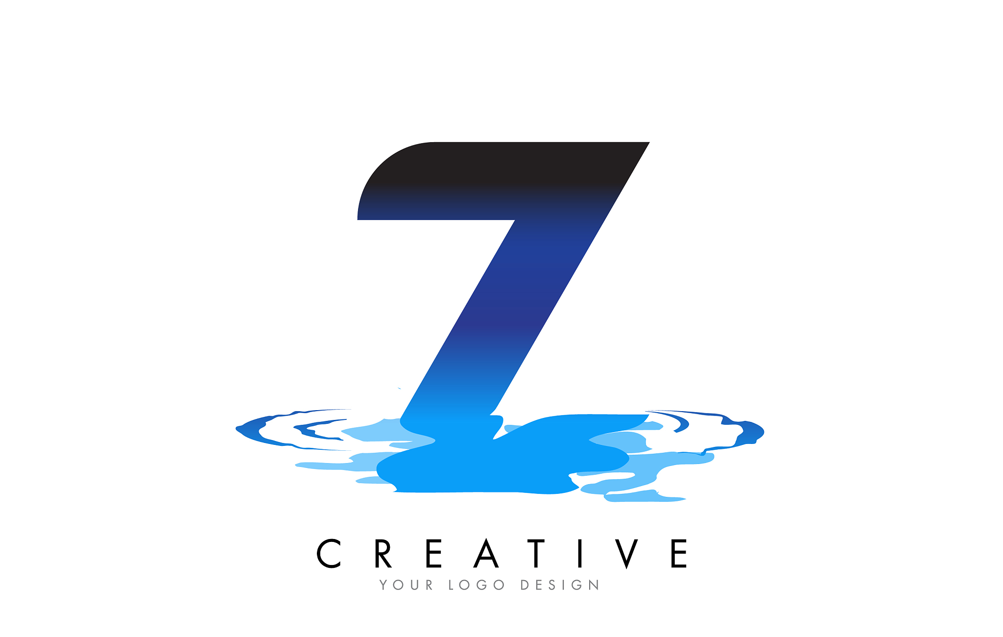z letter logo design with water effect and deep