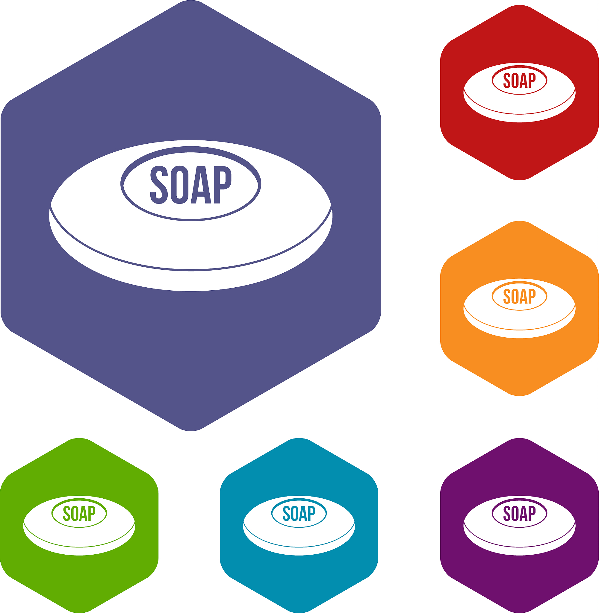 soap icons set hexagon