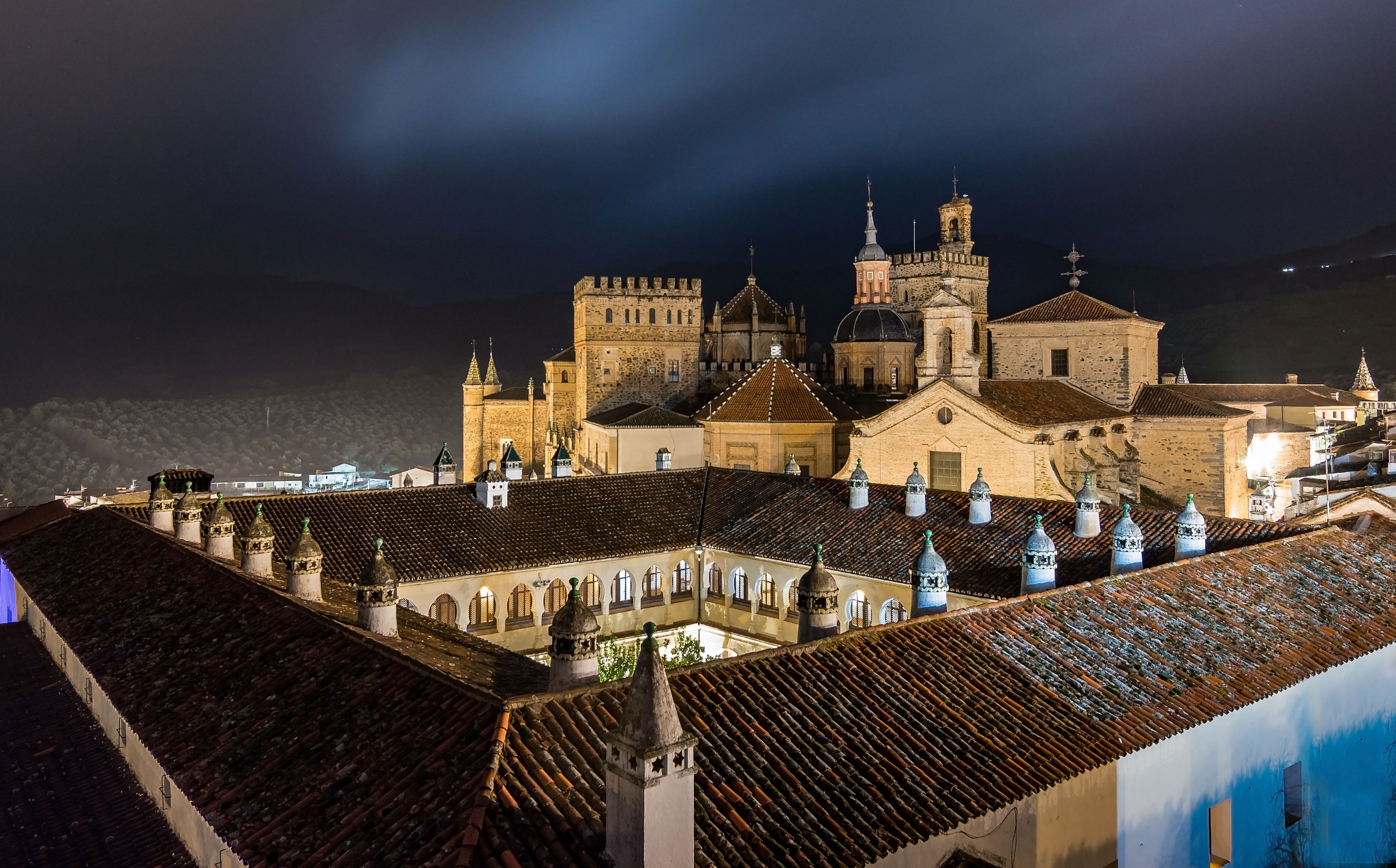 panoramic view of the guadalupe monastery in extremadura (spain)