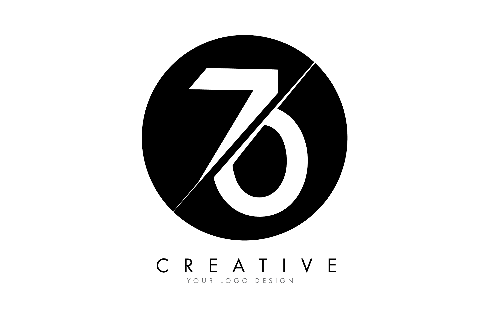 70 7 0 number logo design with a creative cut and