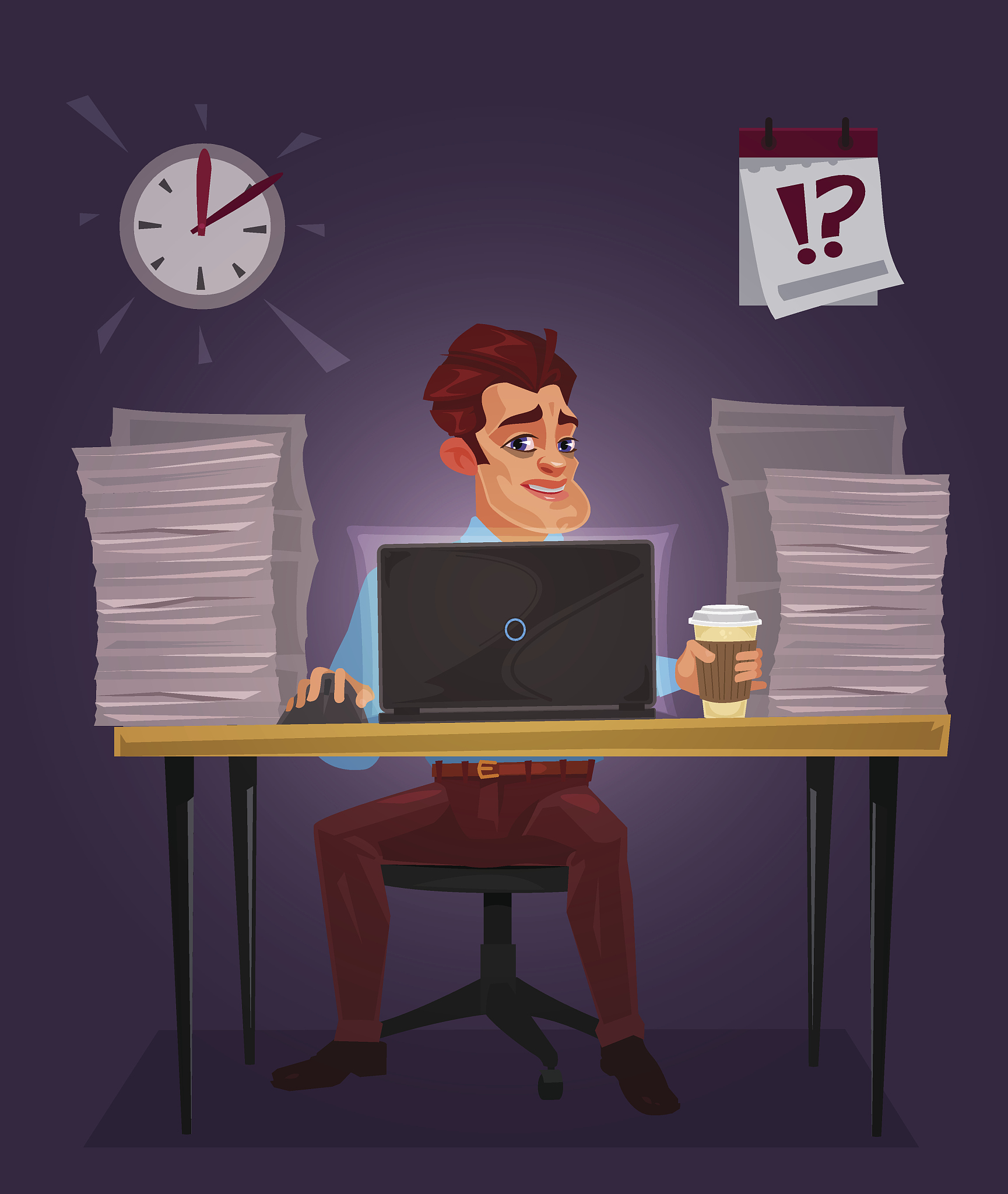 vector illustration of a man working on the laptop
