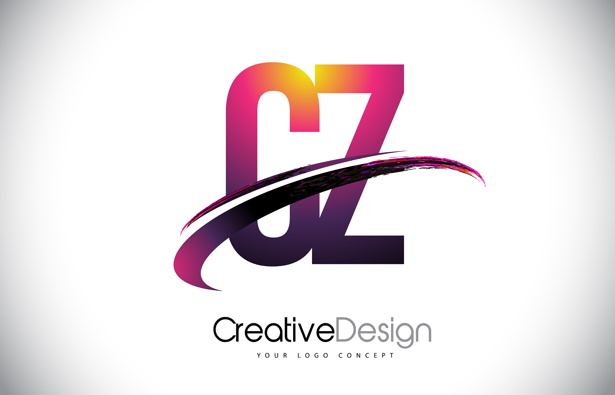 cz c z purple letter logo with swoosh design