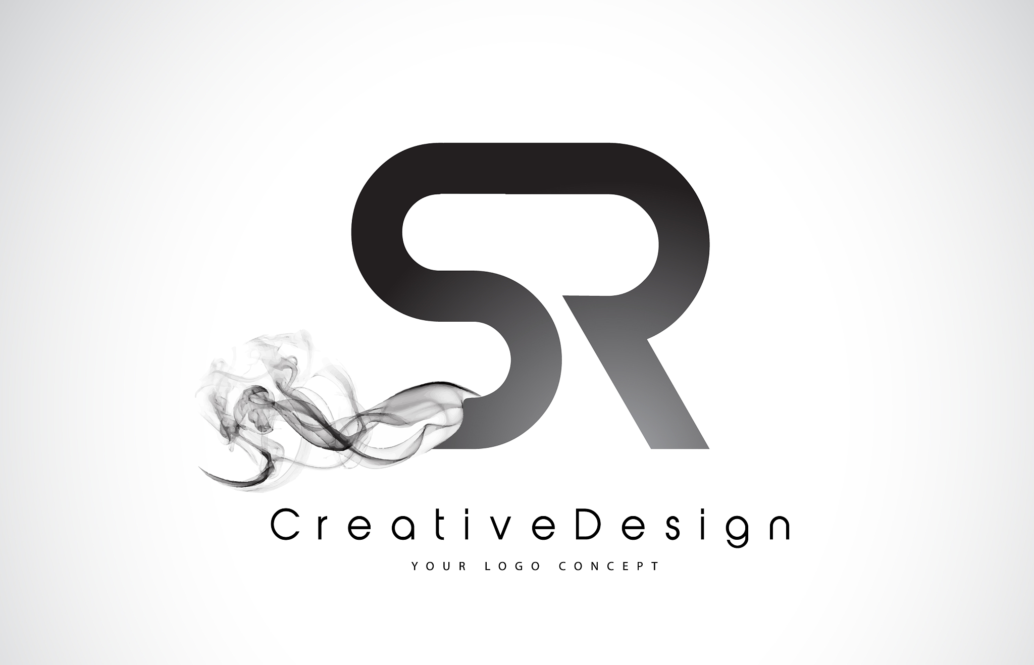 sr letter logo design with black smoke