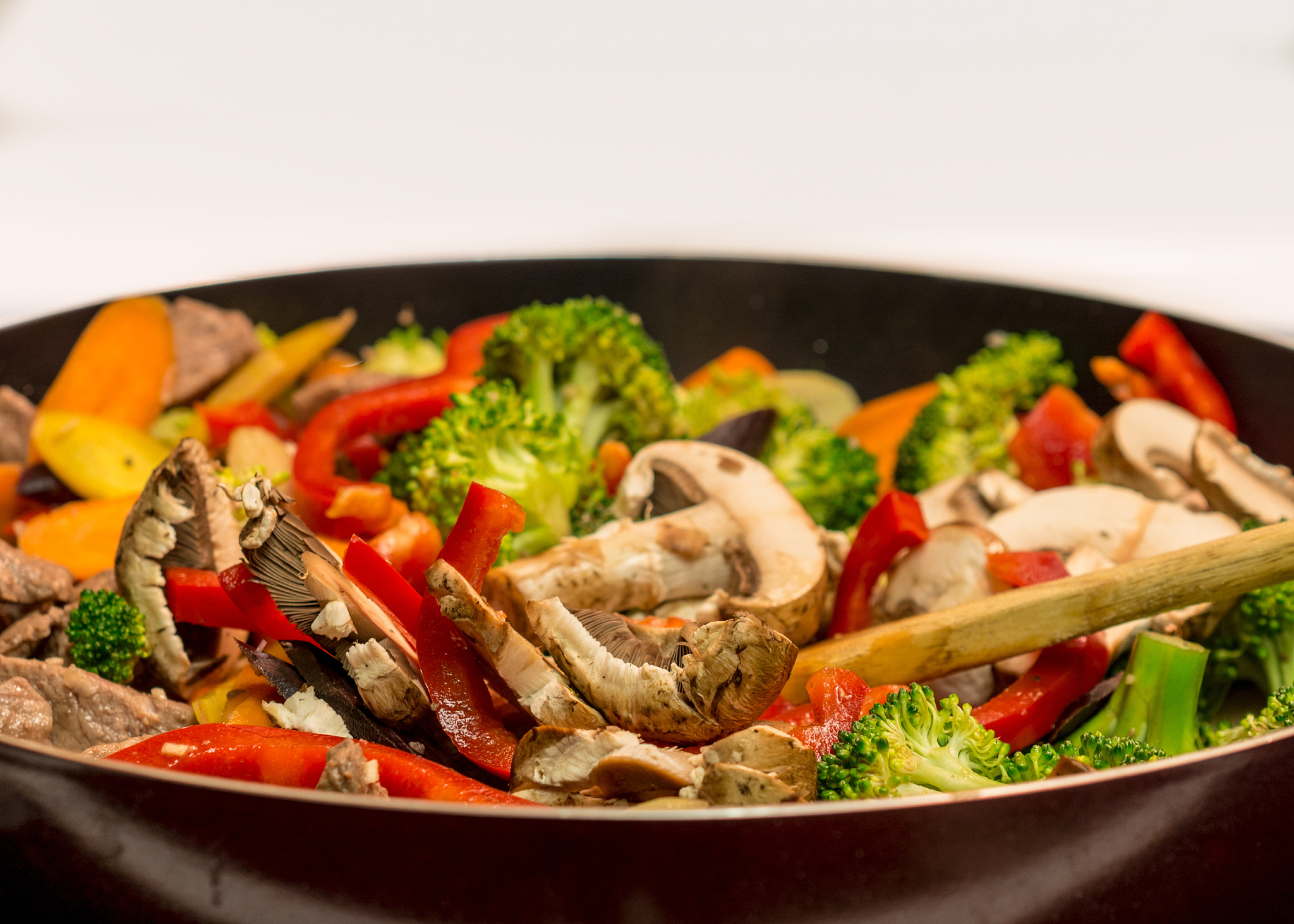 cooking stir-fry in cast iron skillet