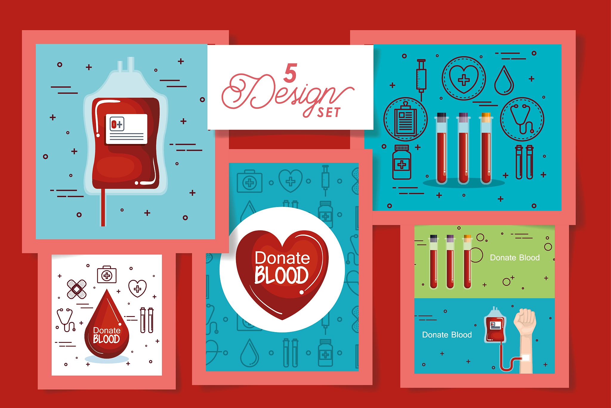 five designs of blood donation icons