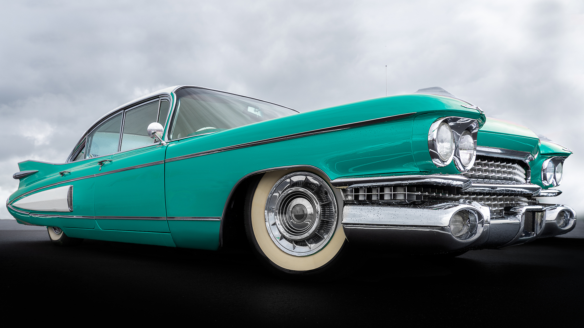side view of a classic american car from the fifties.