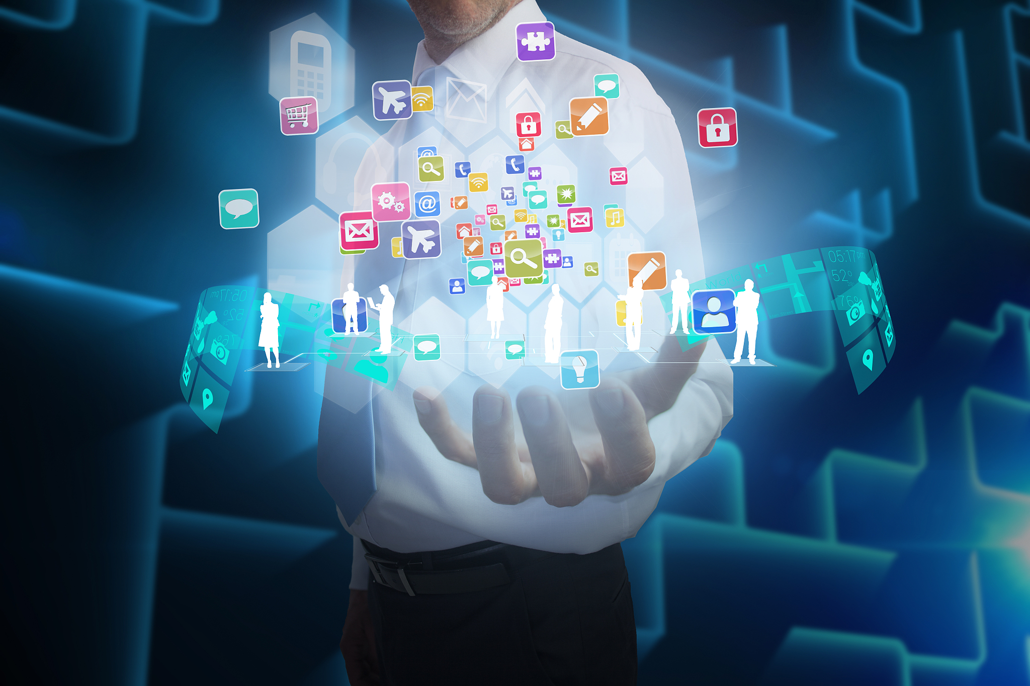 businessman presenting app icons