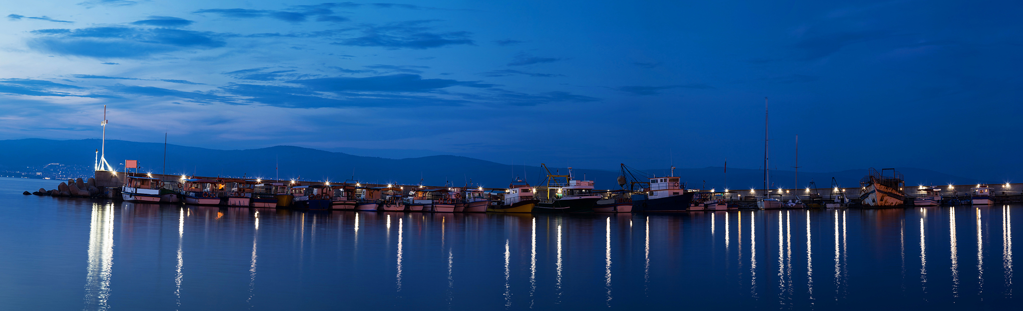 port of nessebar at night