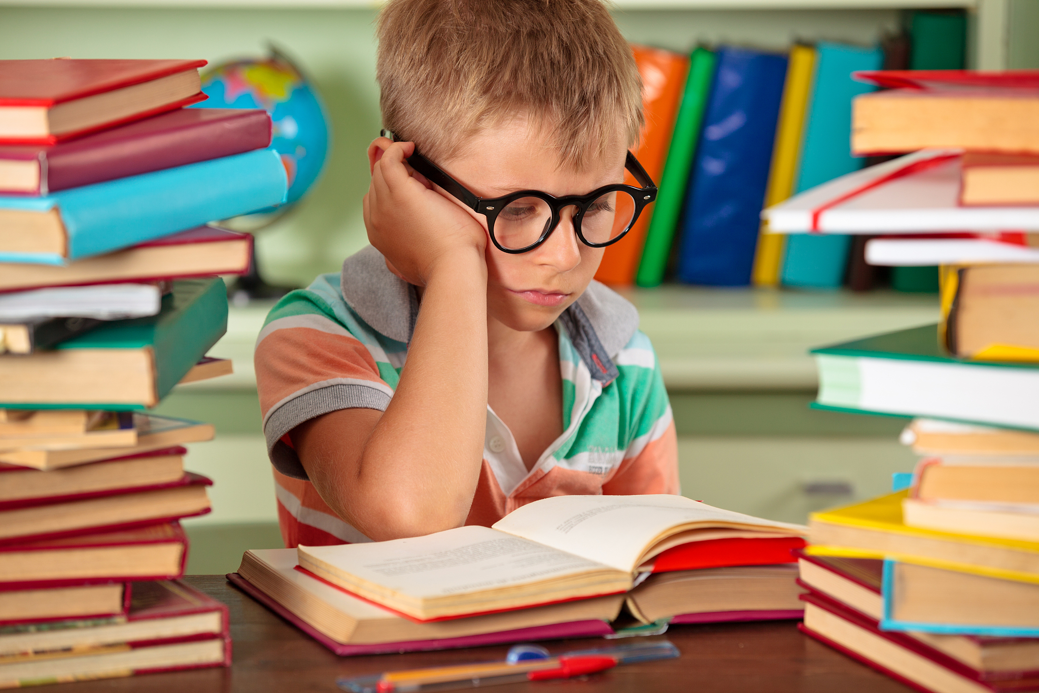 schoolboy in classroom.