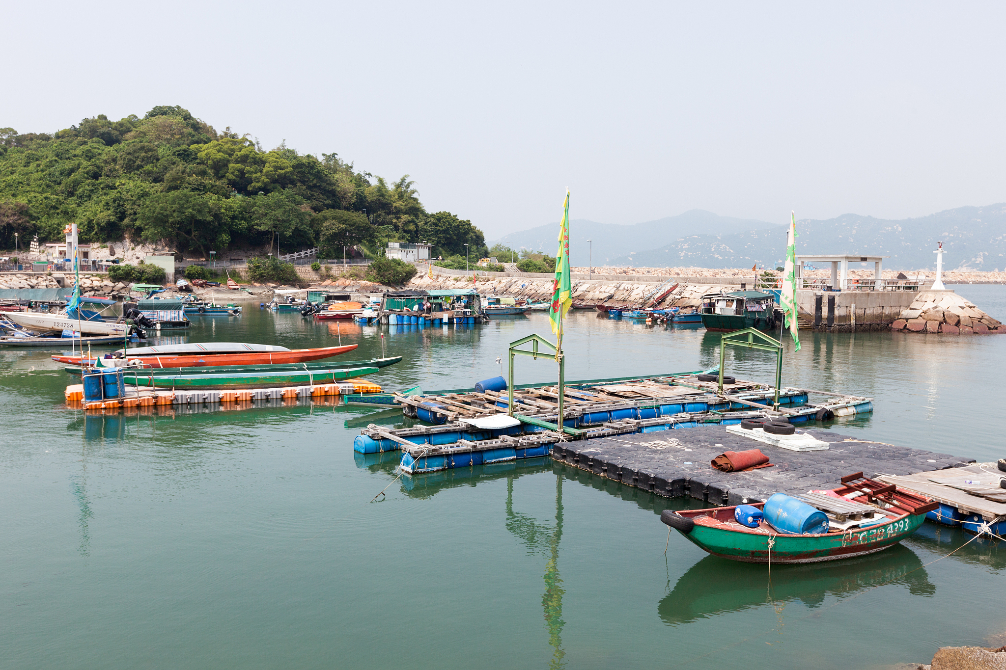 the fishing harbour and fishing boats on island cheung chau, hon