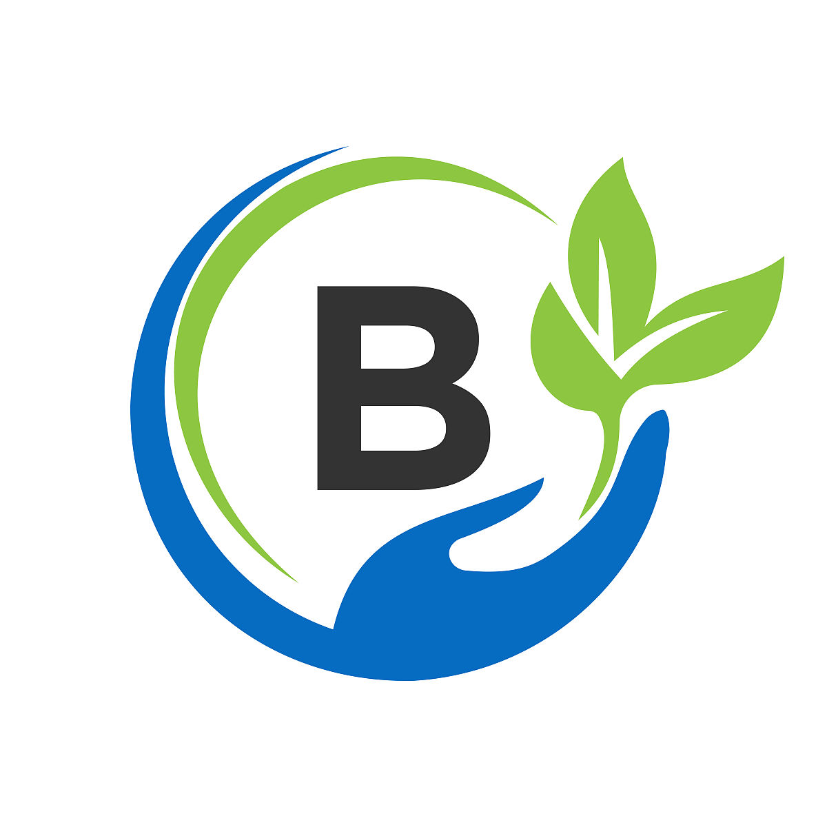 亲临字母b的标志设计.b医疗保健,带手部标志的基金会