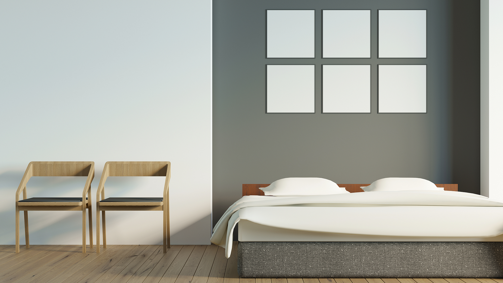 modern loft bedroom with blank poster / 3d render image
