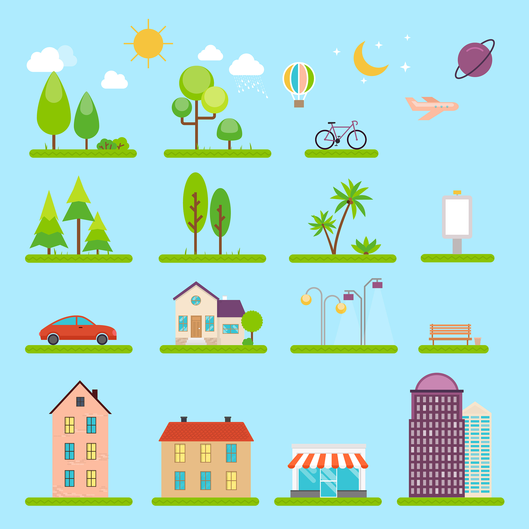 city in flat style icons and