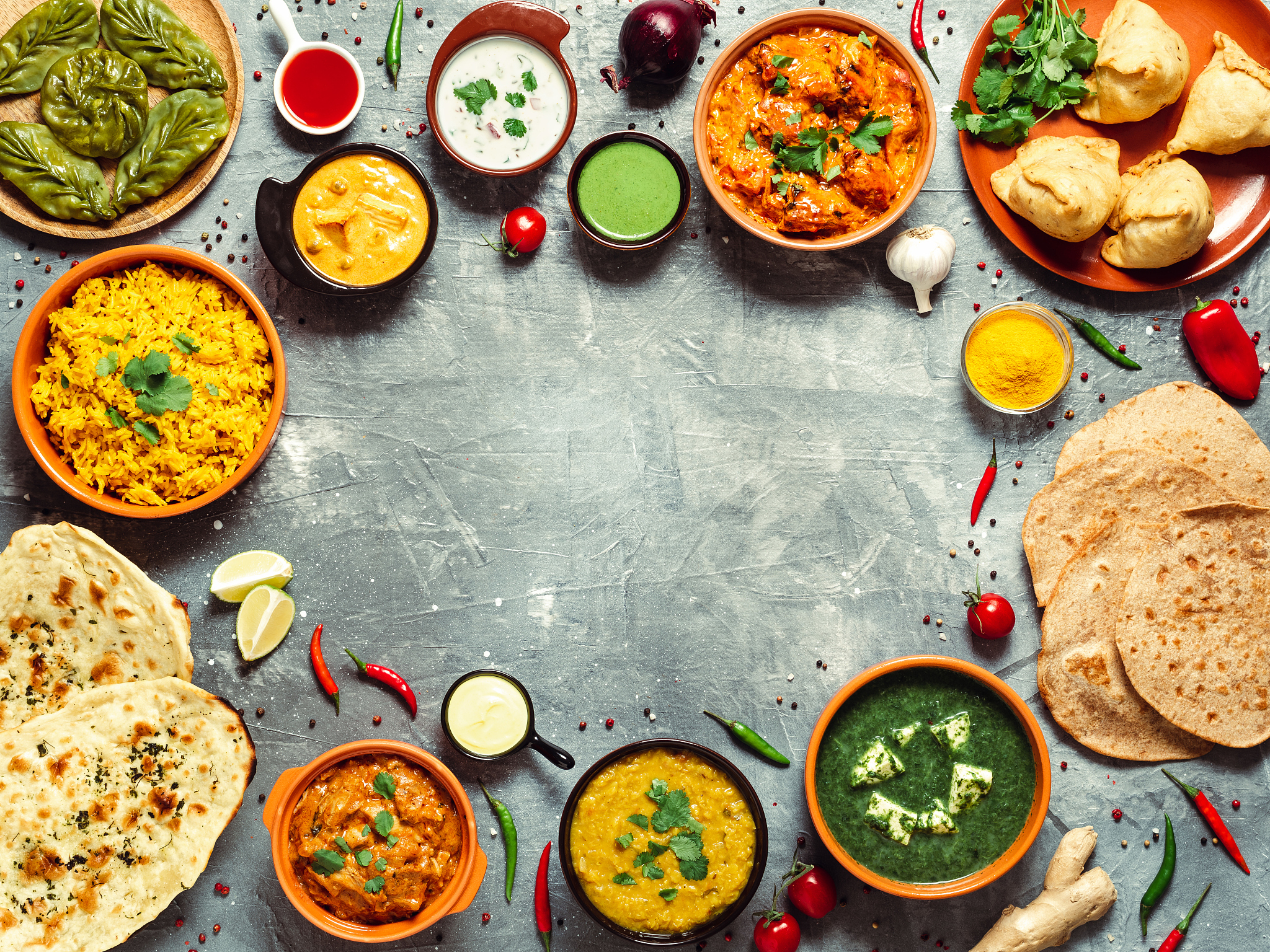 indian food and indian cuisine dishes, copy space
