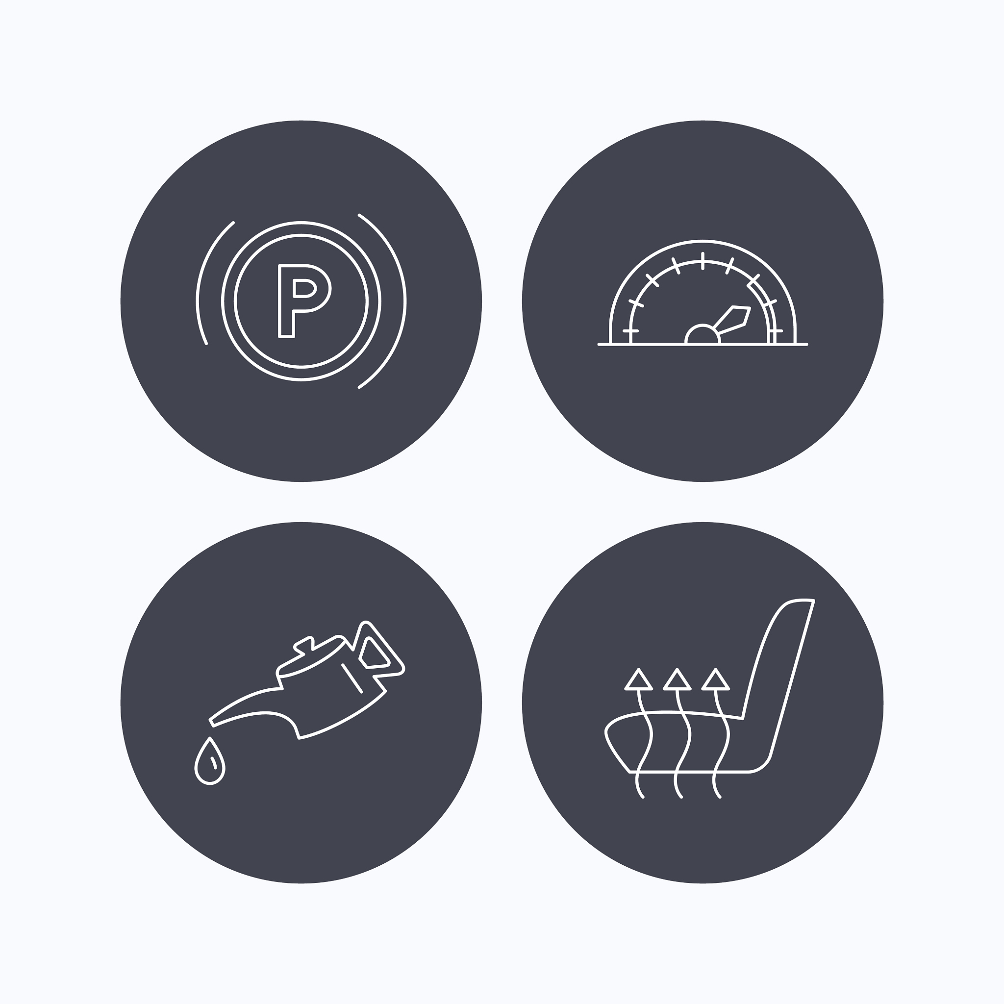 motor oil, parking and speedometer icons.