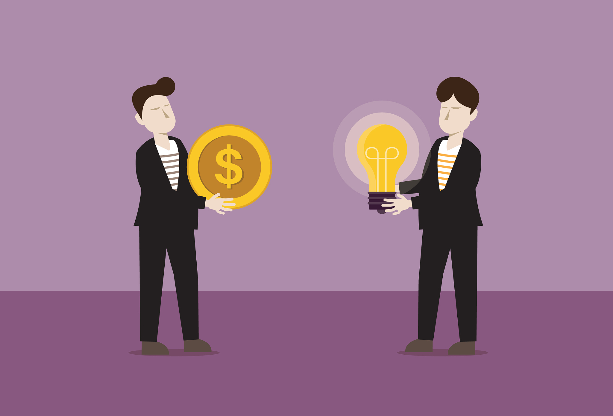 businessman holding dollar coin and light bulb