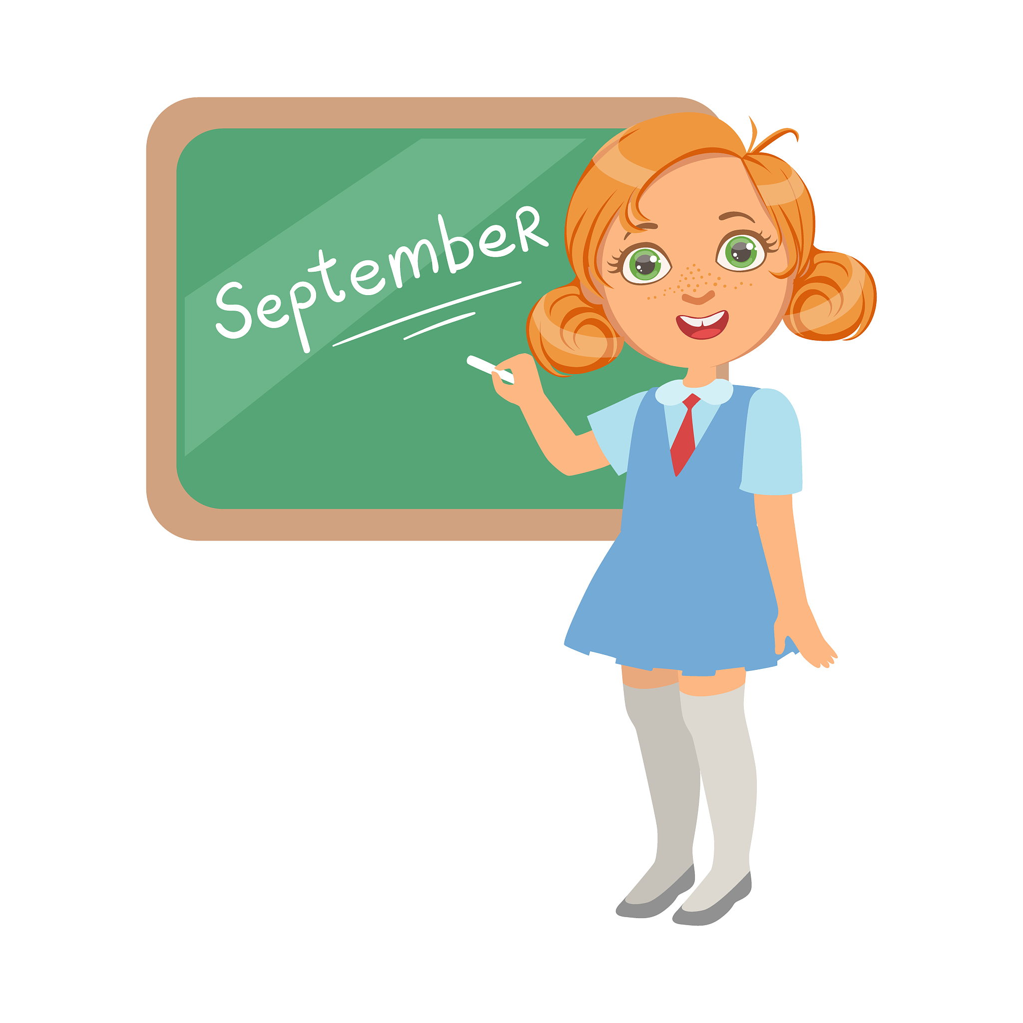 llittle girl standing near the blackboard and