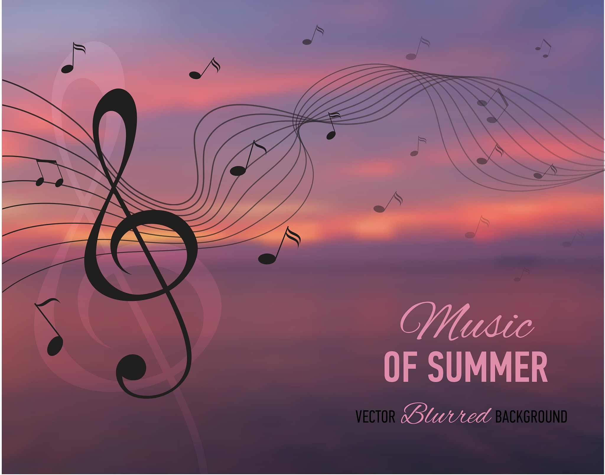 seaside blurred background with music note and key