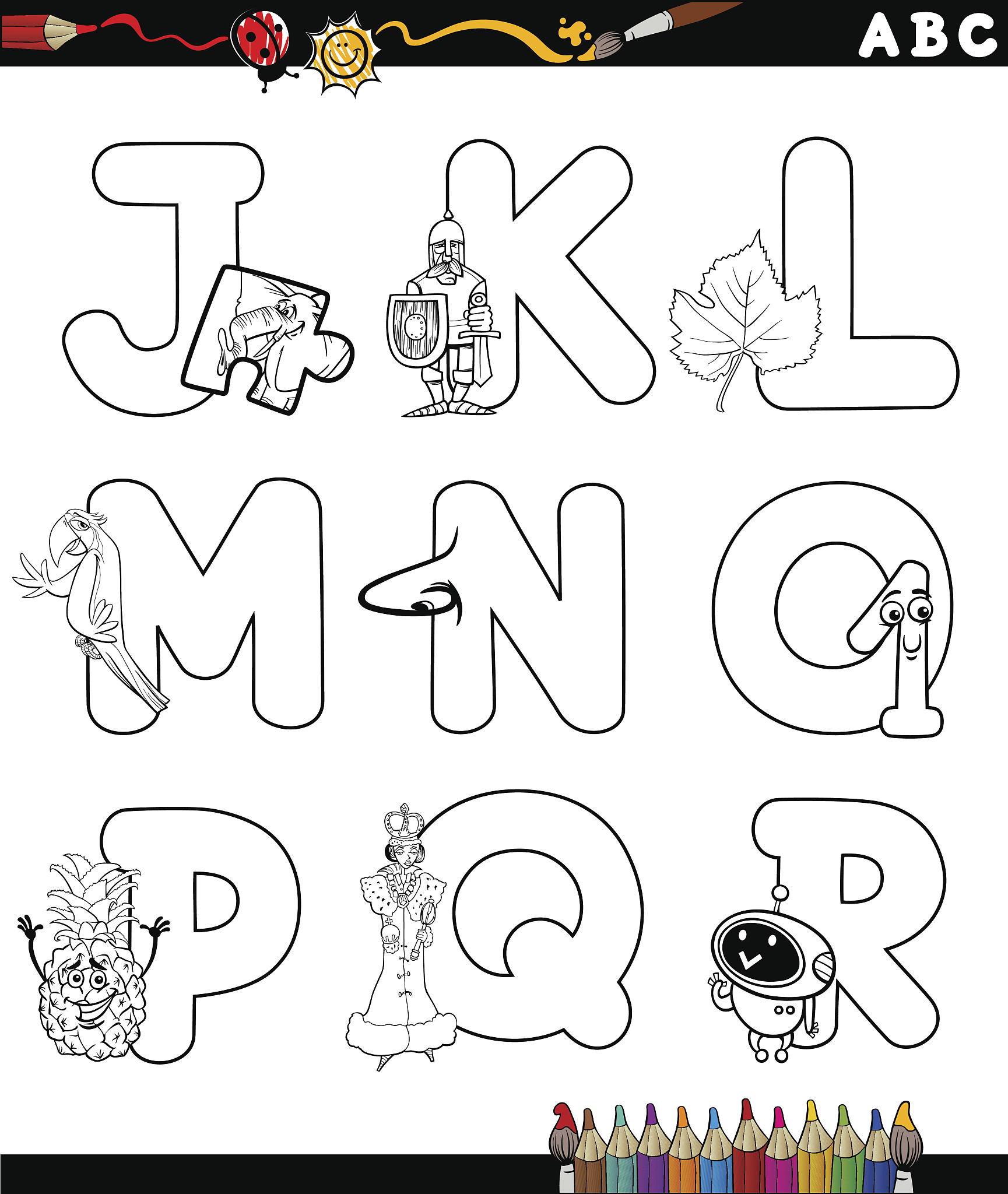 cartoon alphabet coloring page
