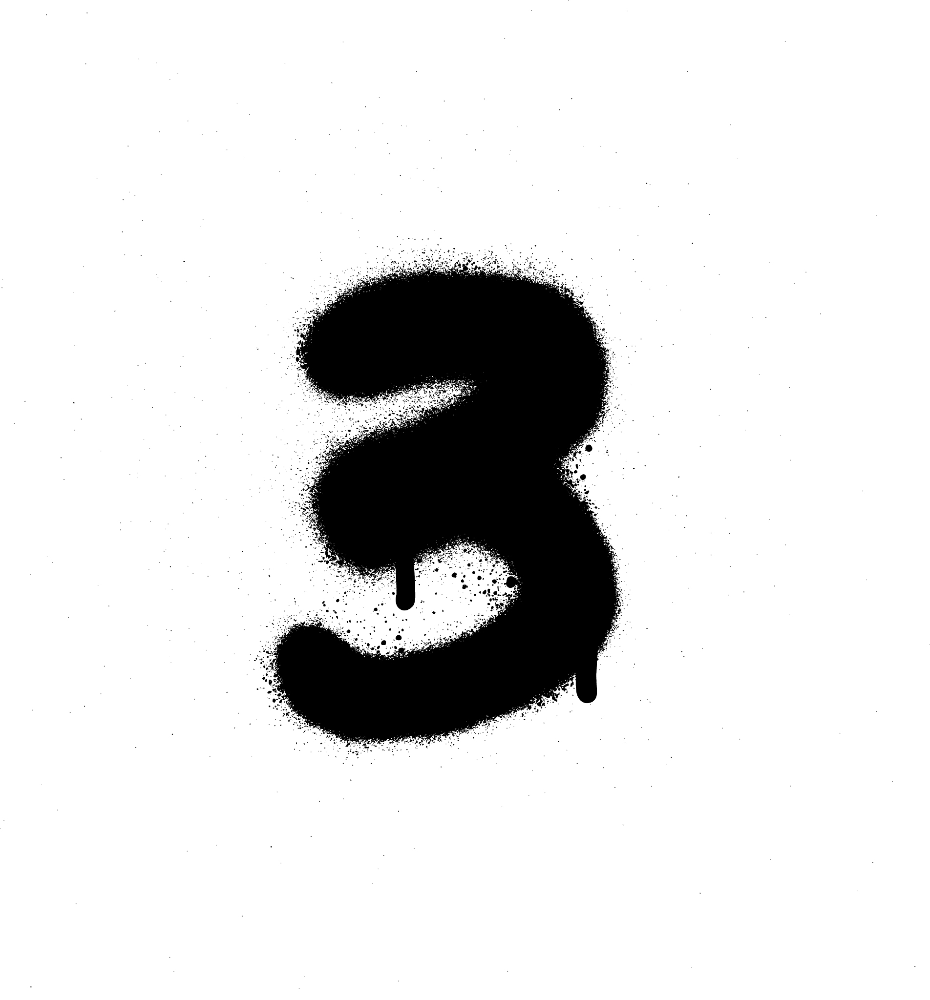 graffiti sprayed number 3 three in black on white