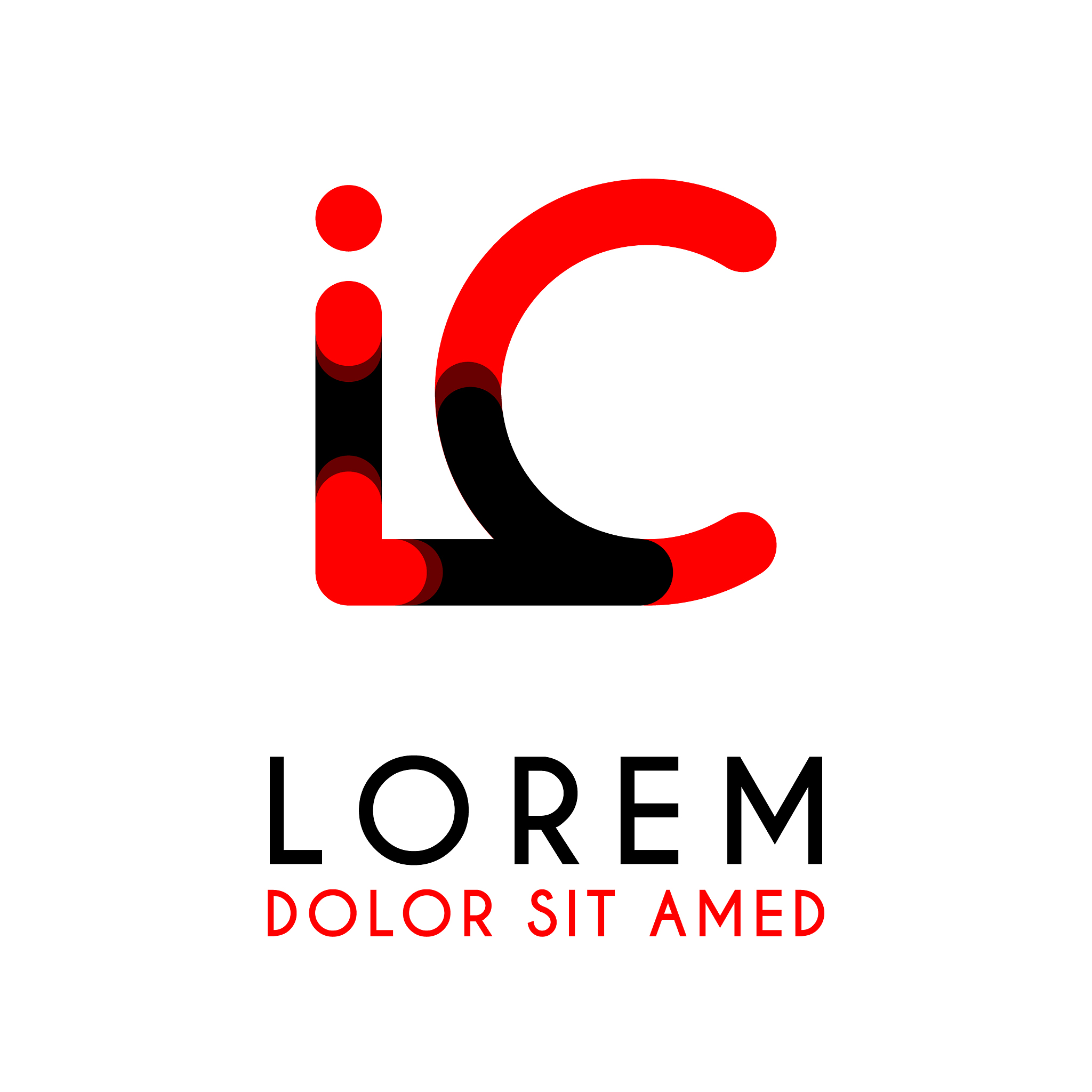 initial letter ic with red black and has rounded