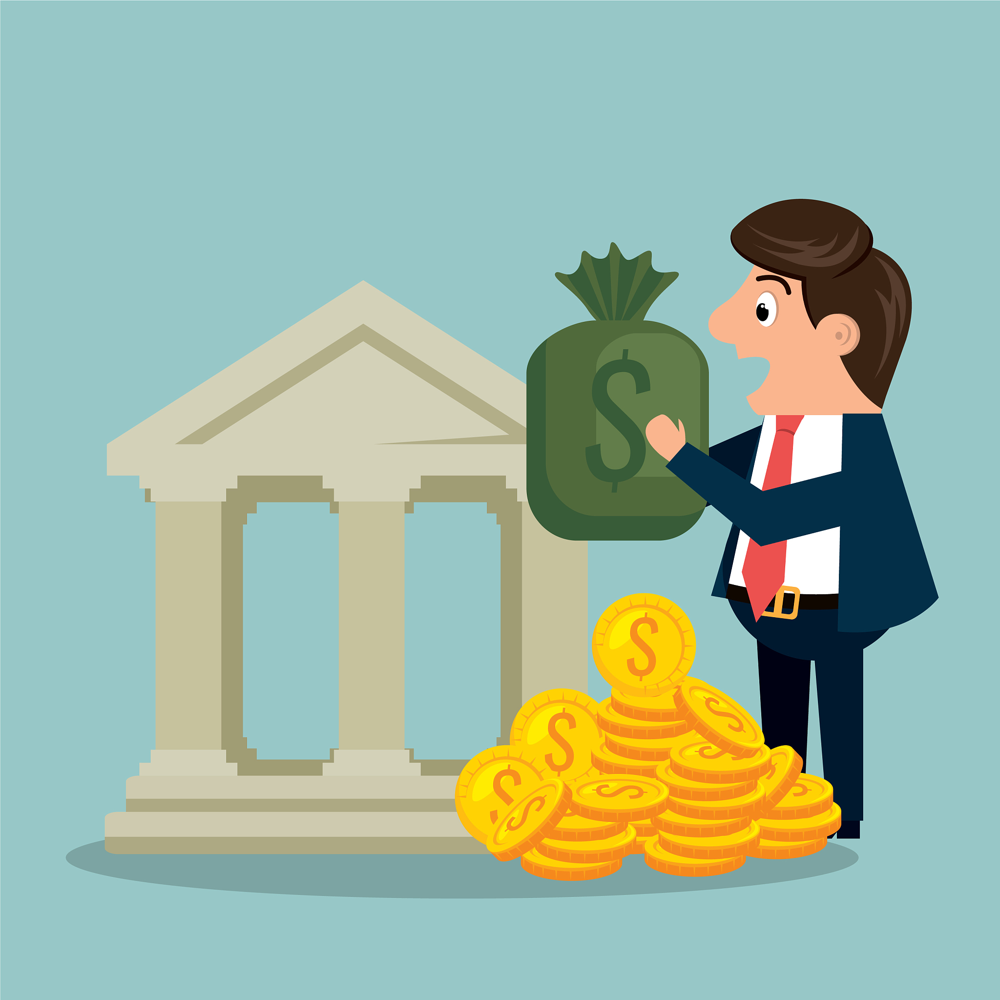businessman character with economy icons