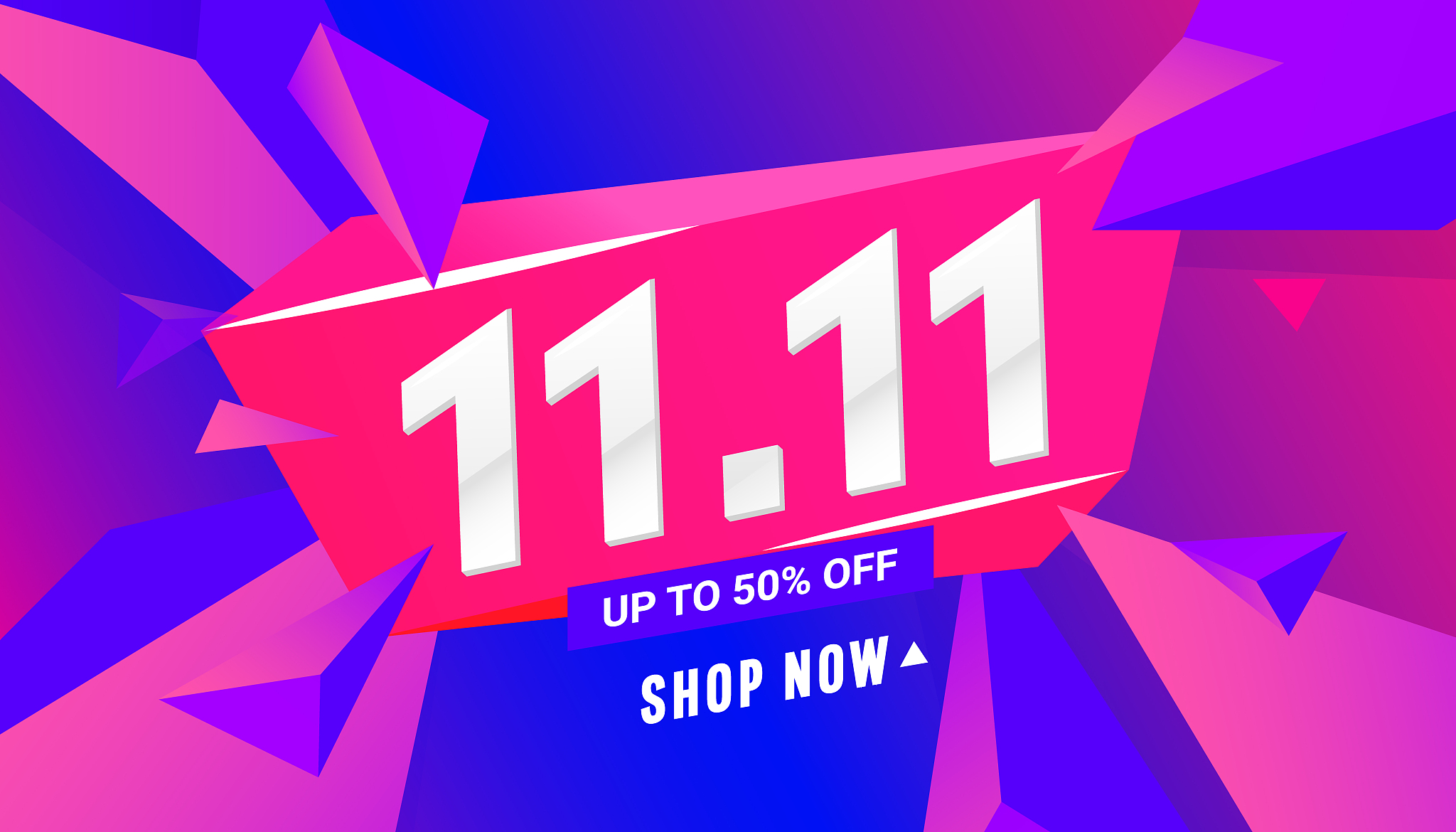 11.11 special offer sale banner with triangular polygonal shapes