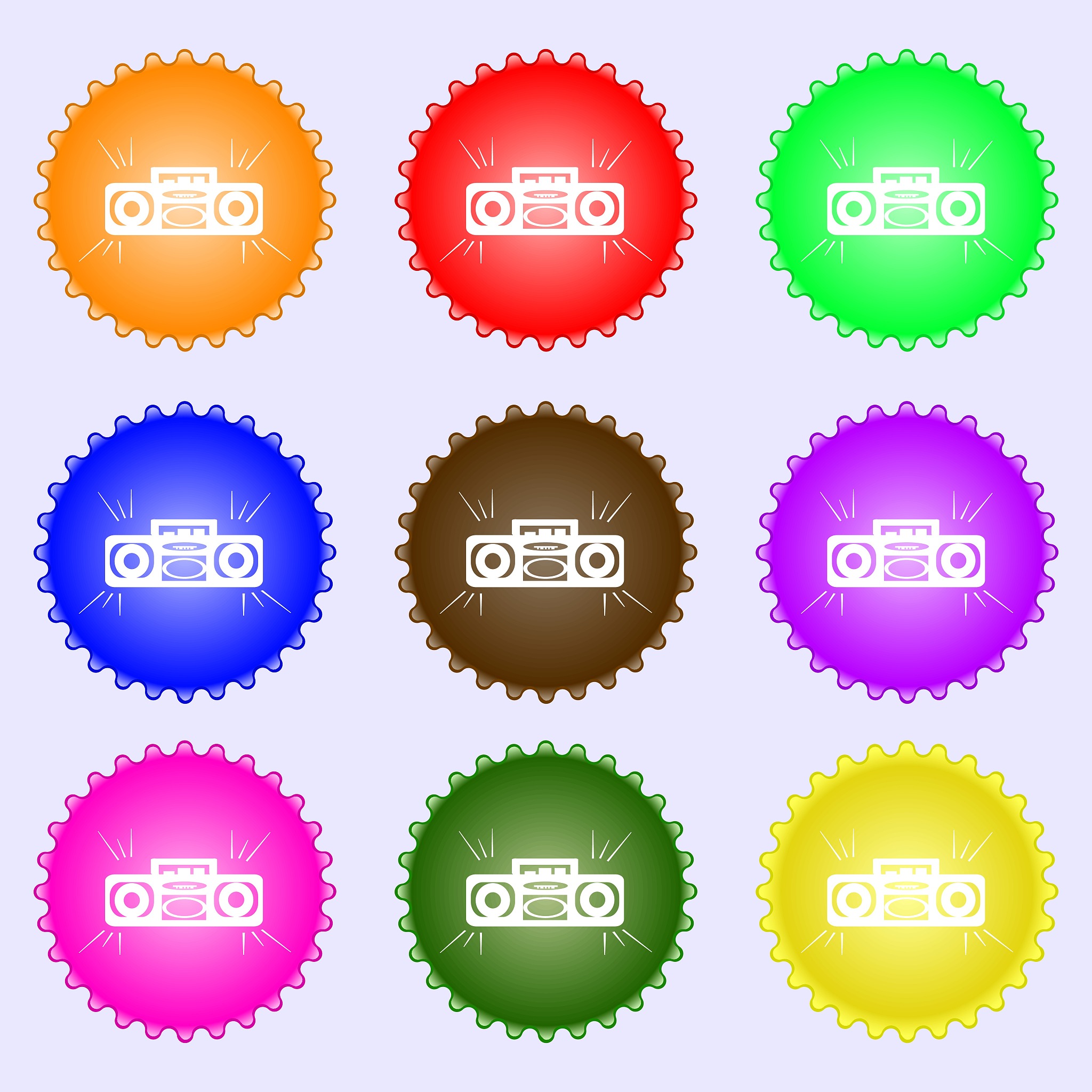 radio cassette player icon sign. big set of colorful, diverse, h