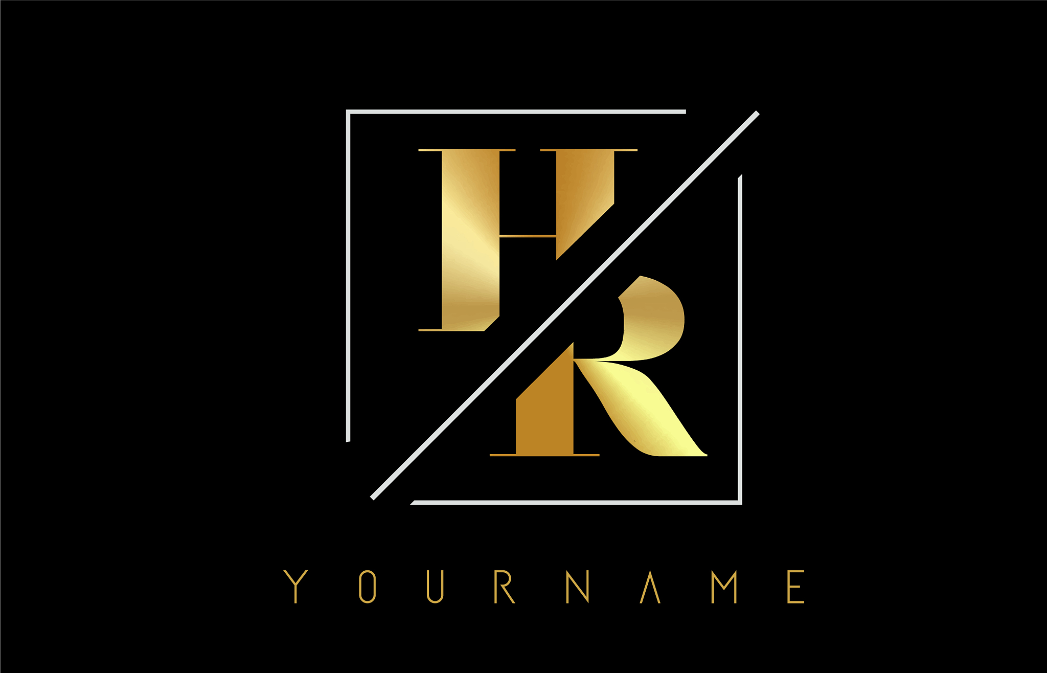 hr golden letter logo with cutted and intersected
