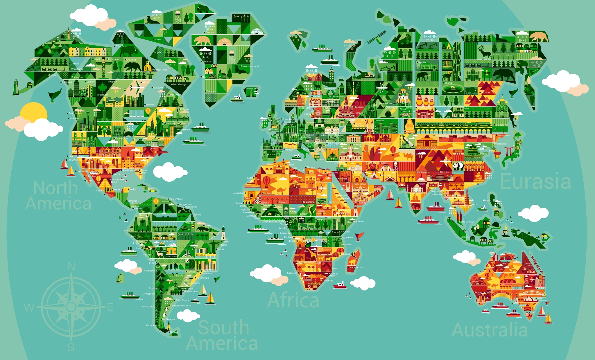 cartoon map of south america