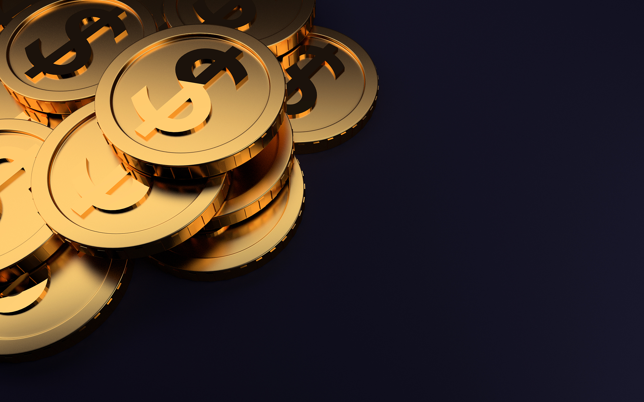 gold coins on dark background, 3d render