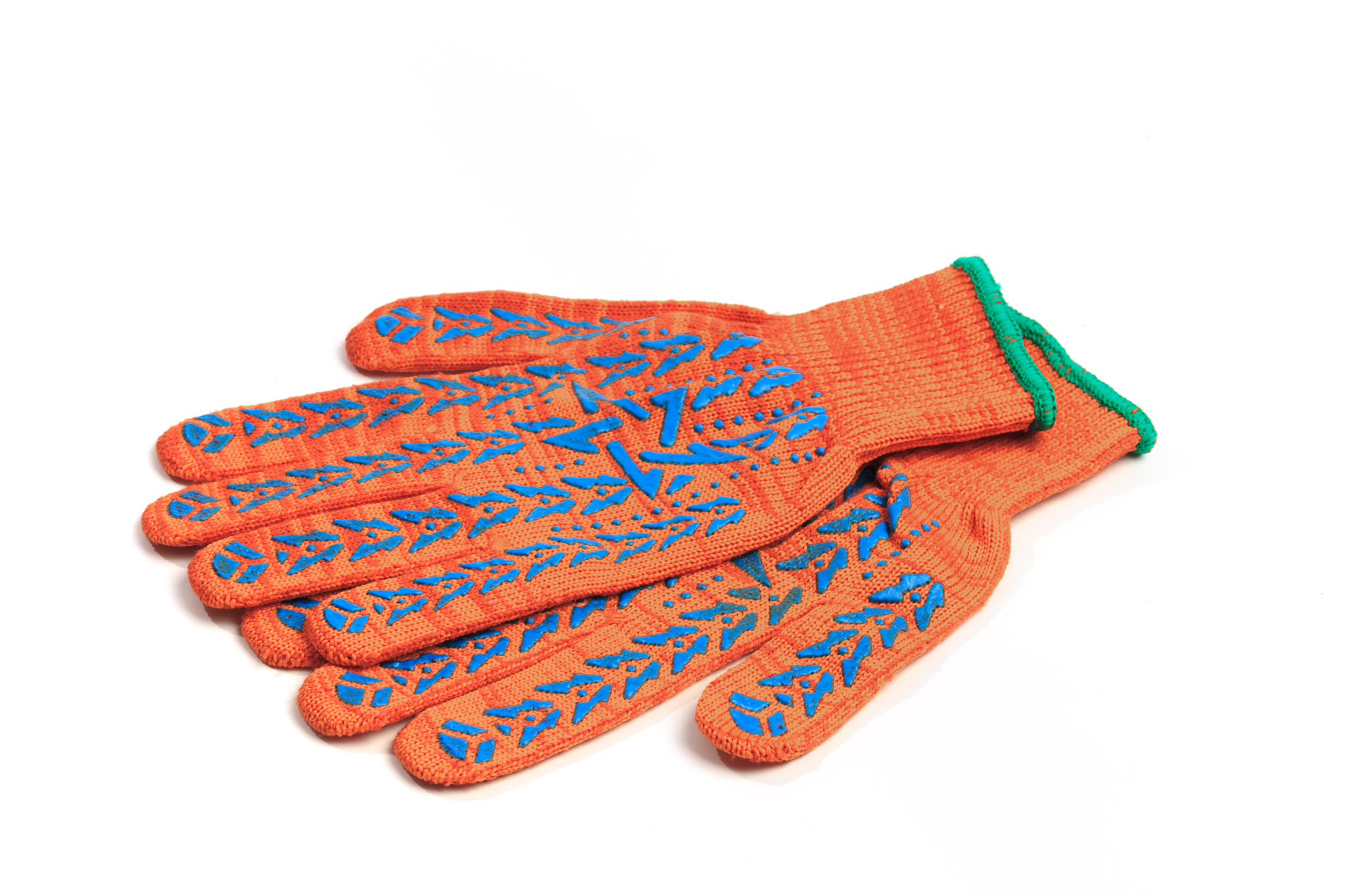 orange work gloves isolated on white background"n