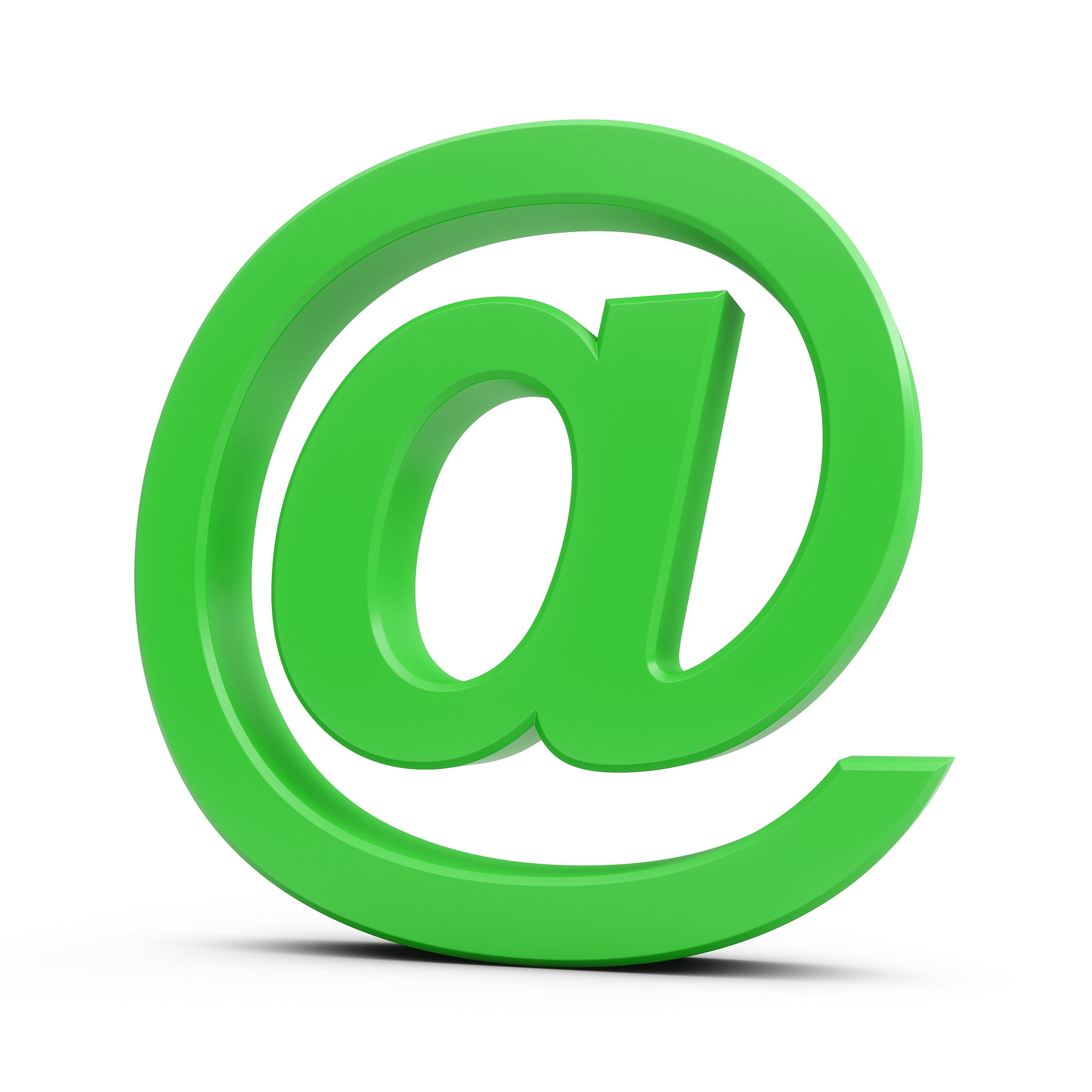 3d rendering green at email symbol isolated on white background