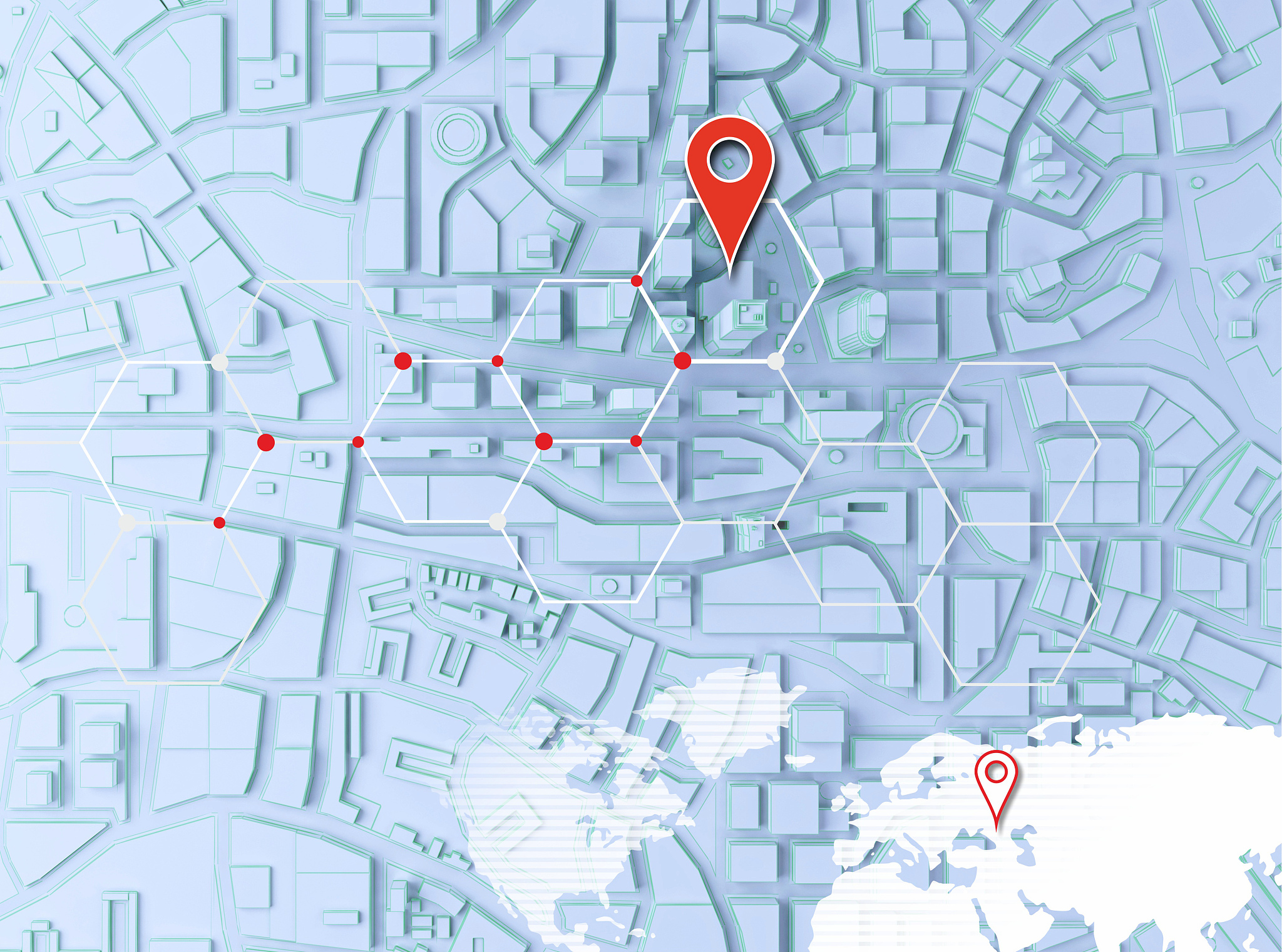city top view with pin mark