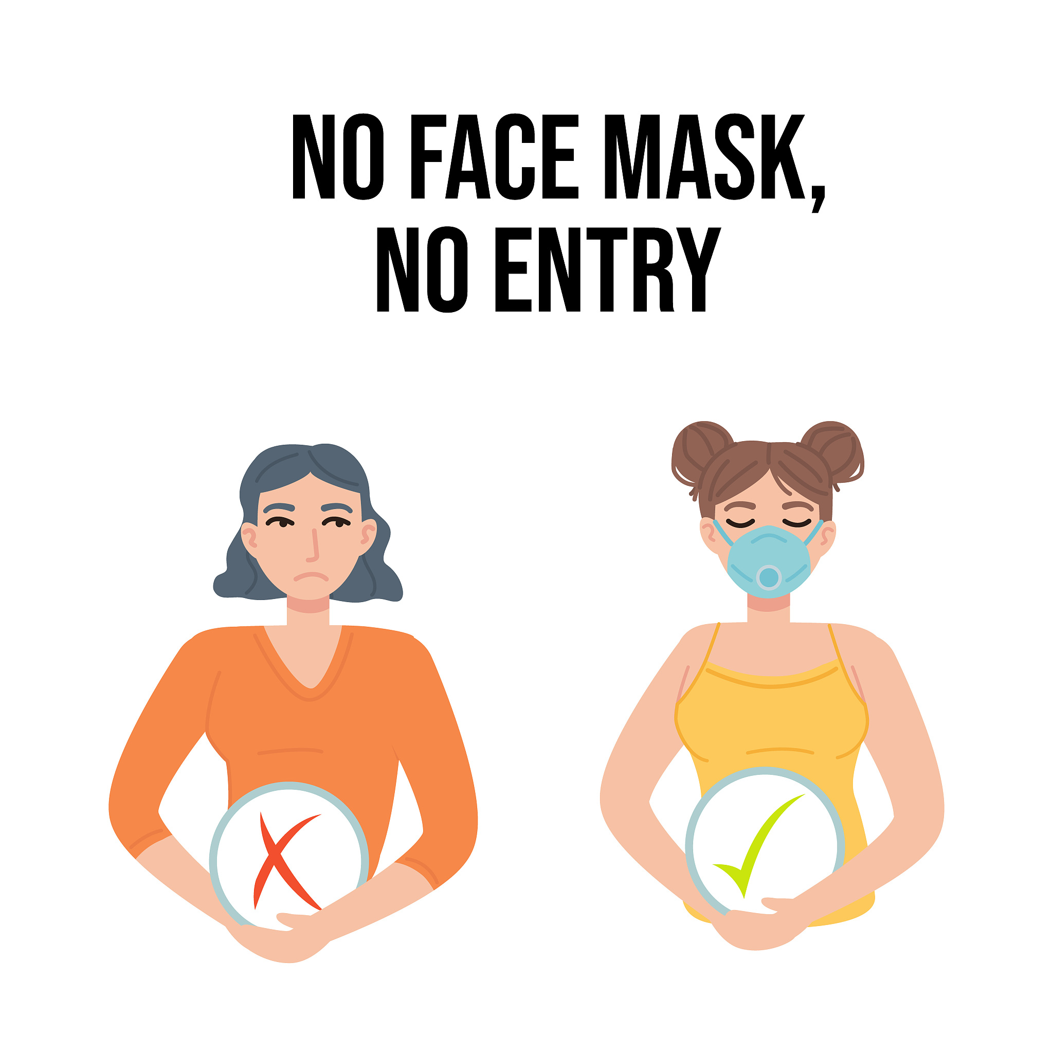 no face mask, no entry banner clipart. girl with mask, check mar