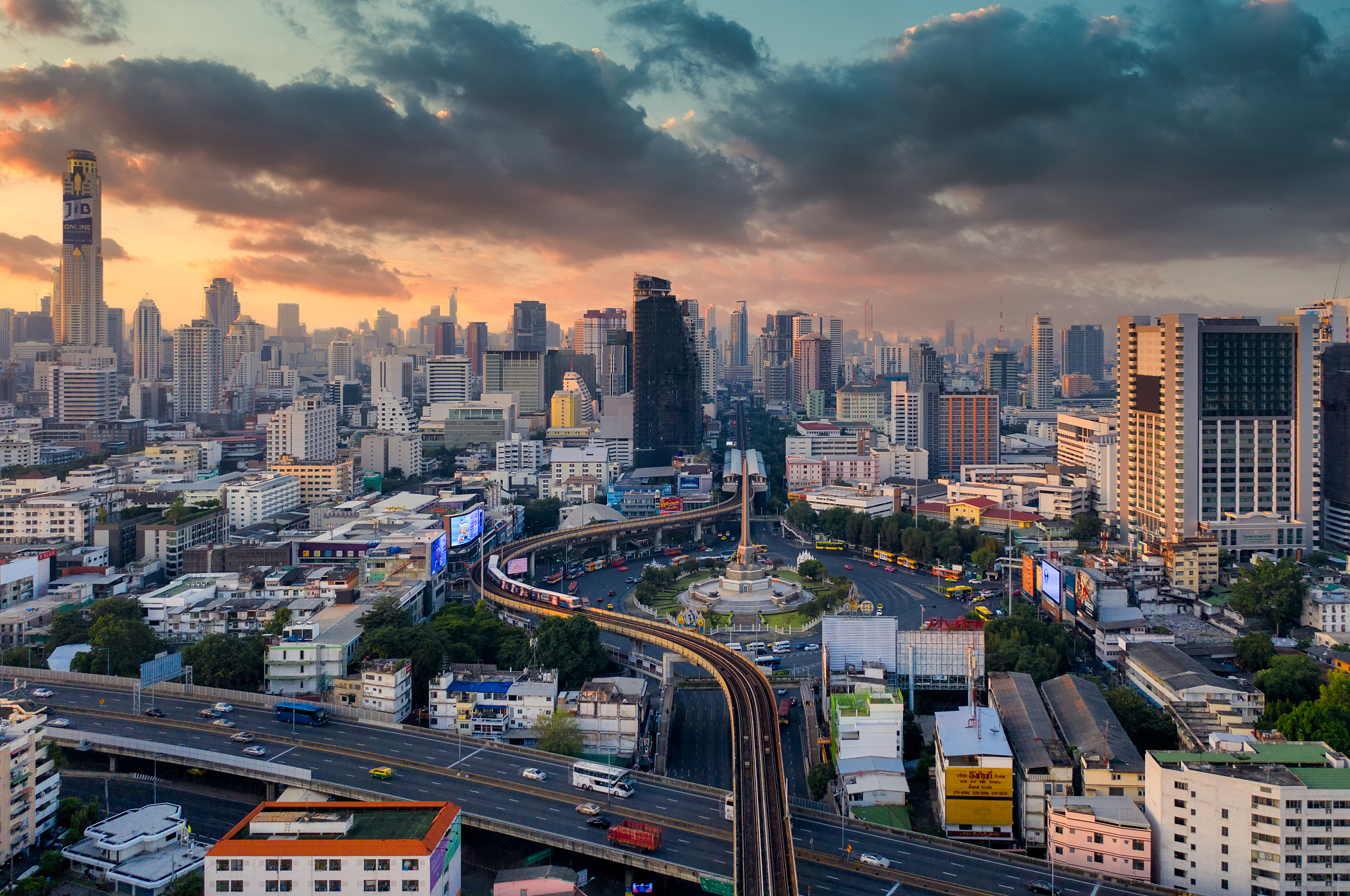 aerial view of bangkok modern office buildings, condominium, liv
