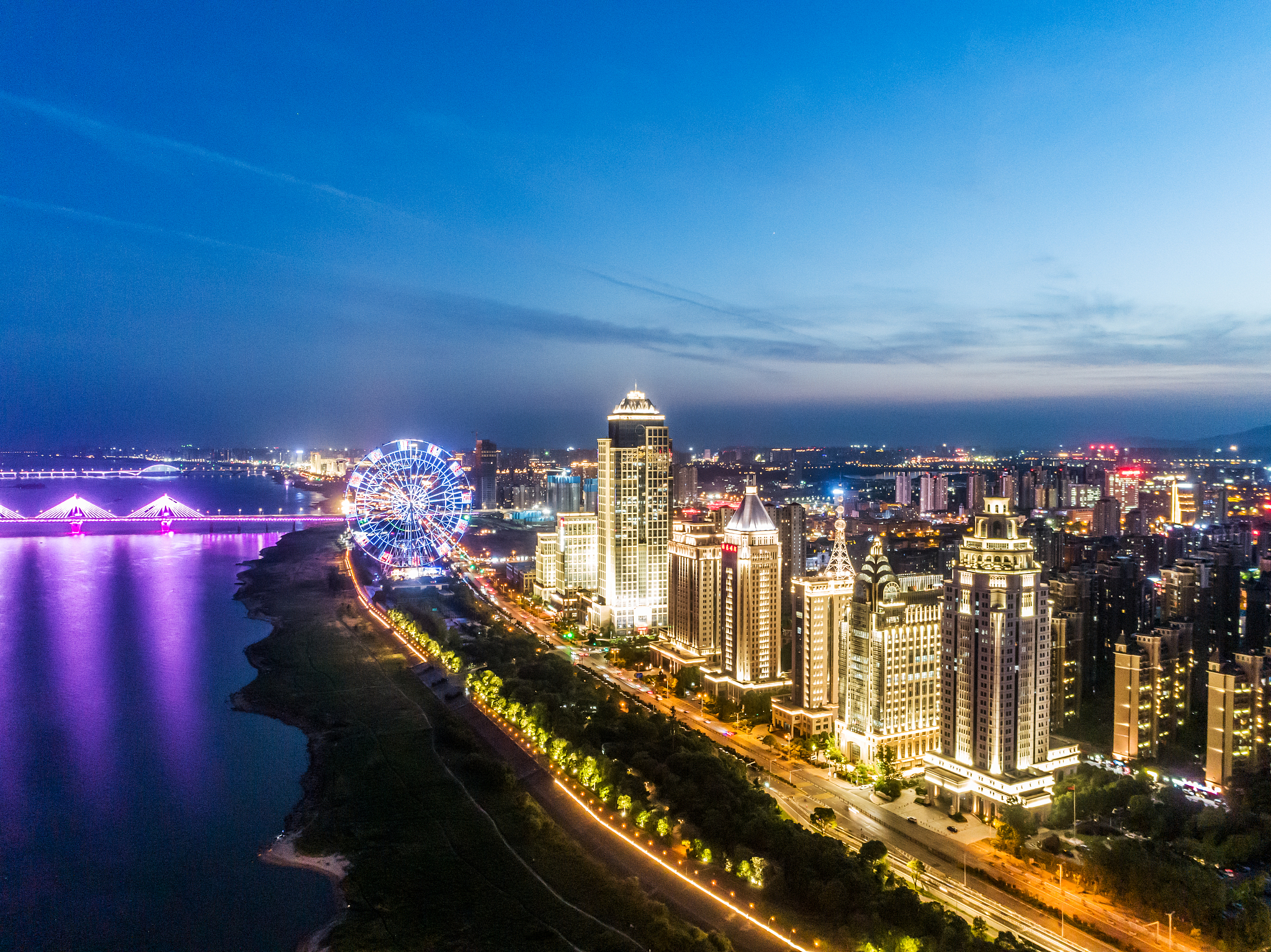 panoramic view of modern city at night, nanchang, china