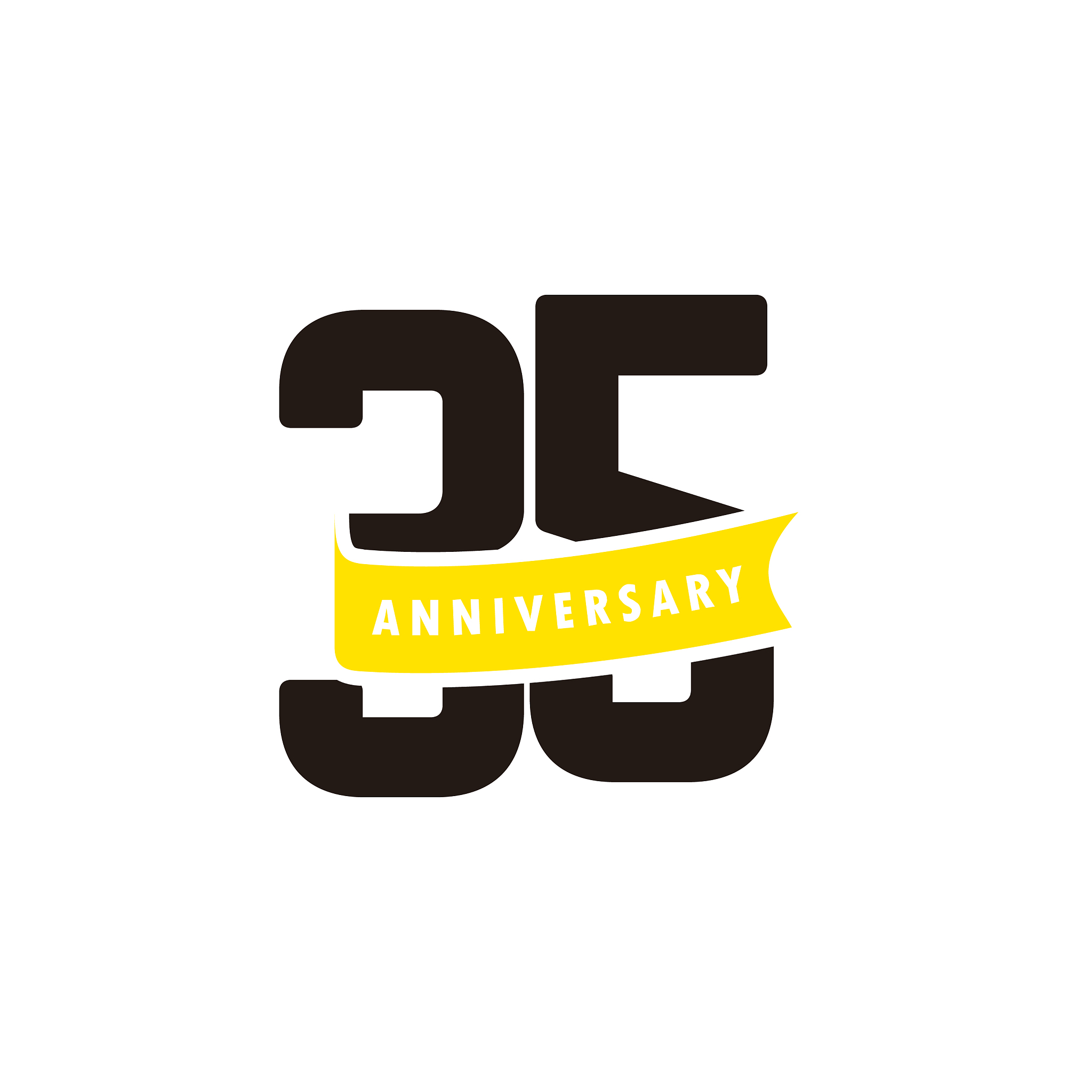35 years anniversary number with yellow ribbon