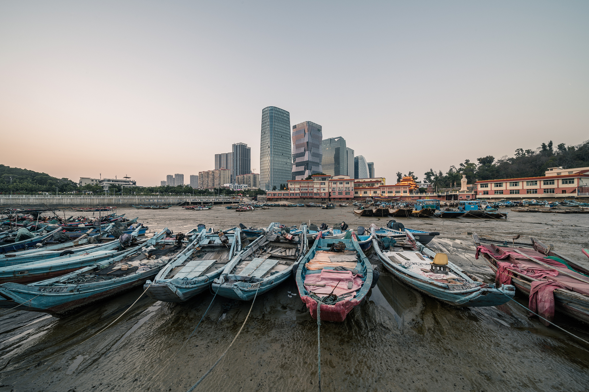 old fishing port and modern city center, xiamen